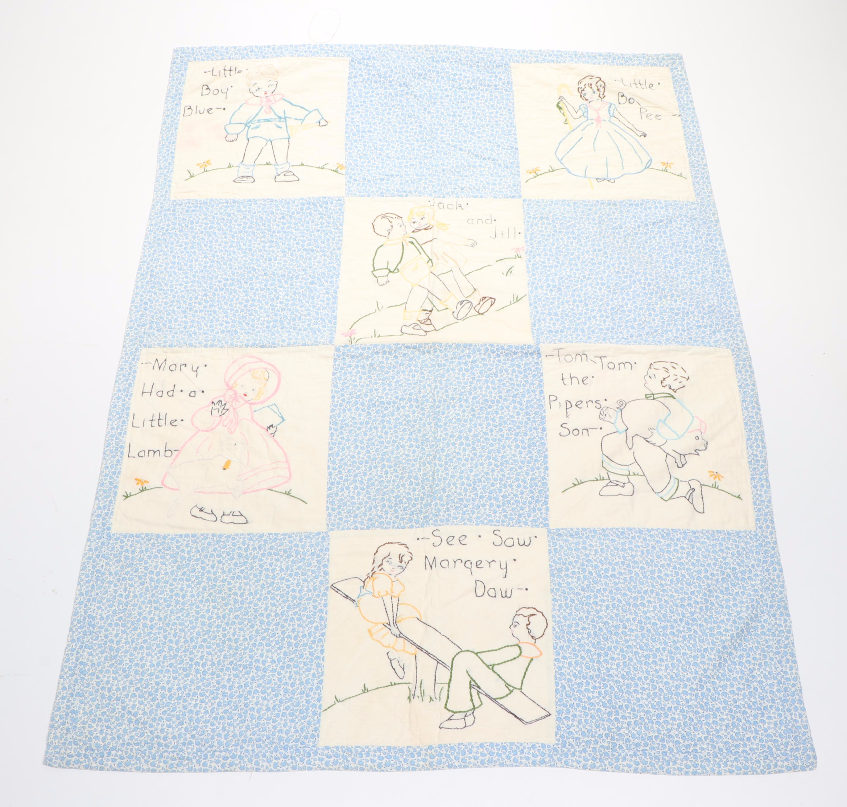 Hand-Embroidered Nursery Rhyme Quilt with American Girl School Desk and More