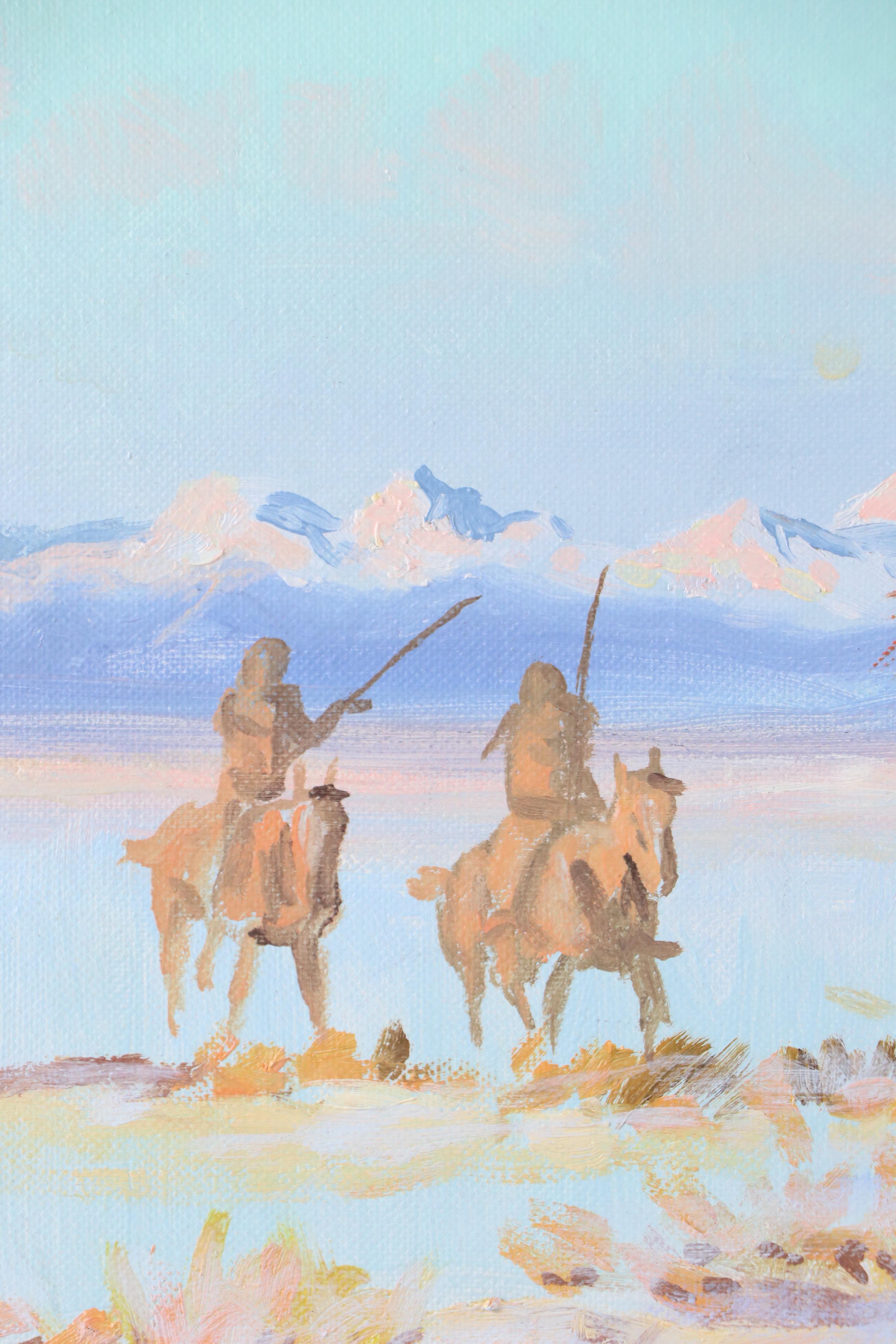 Victor Auld Western Genre Oil Painting "Indians on the Plains," 1967