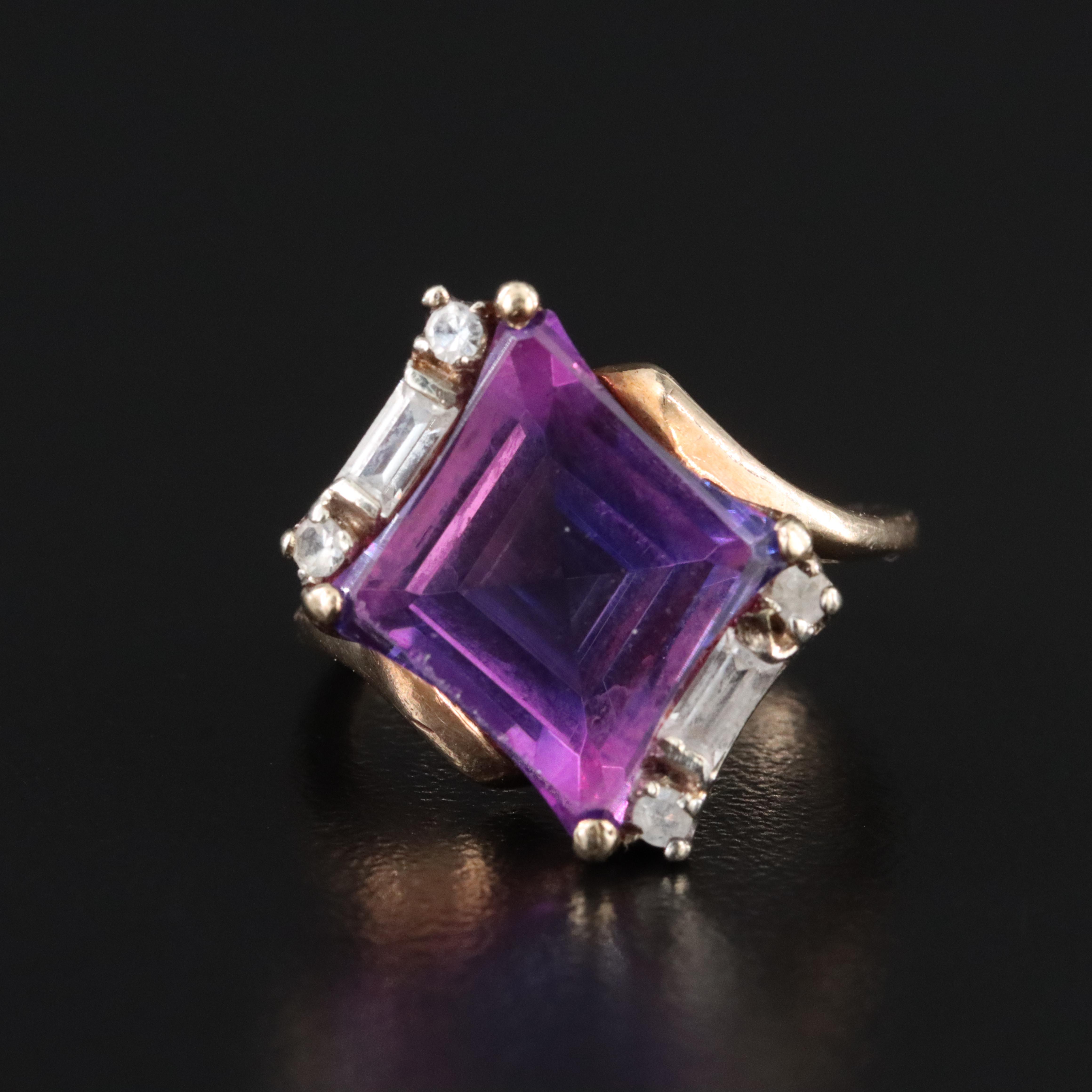 Vintage 10K Sapphire and White Topaz Ring