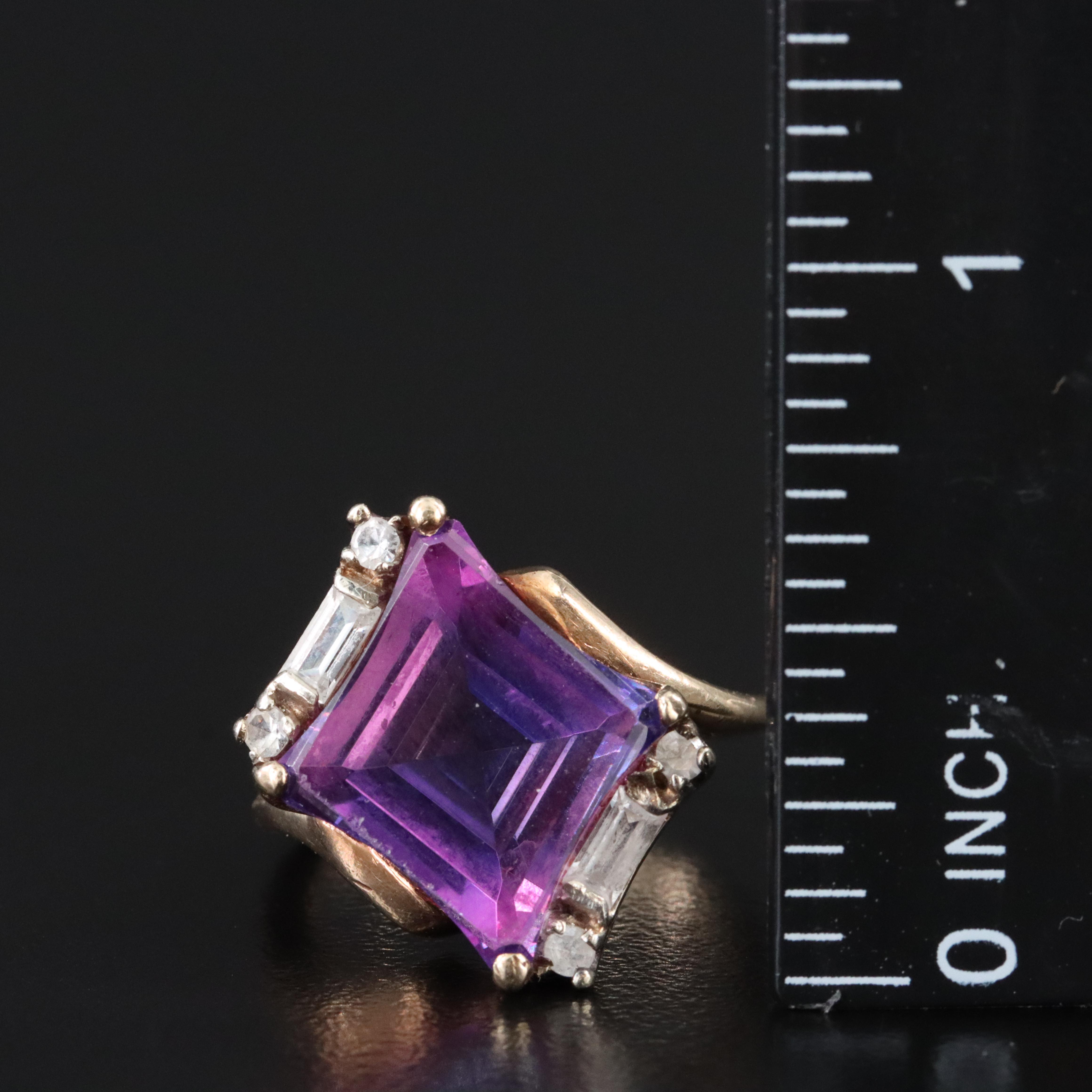 Vintage 10K Sapphire and White Topaz Ring