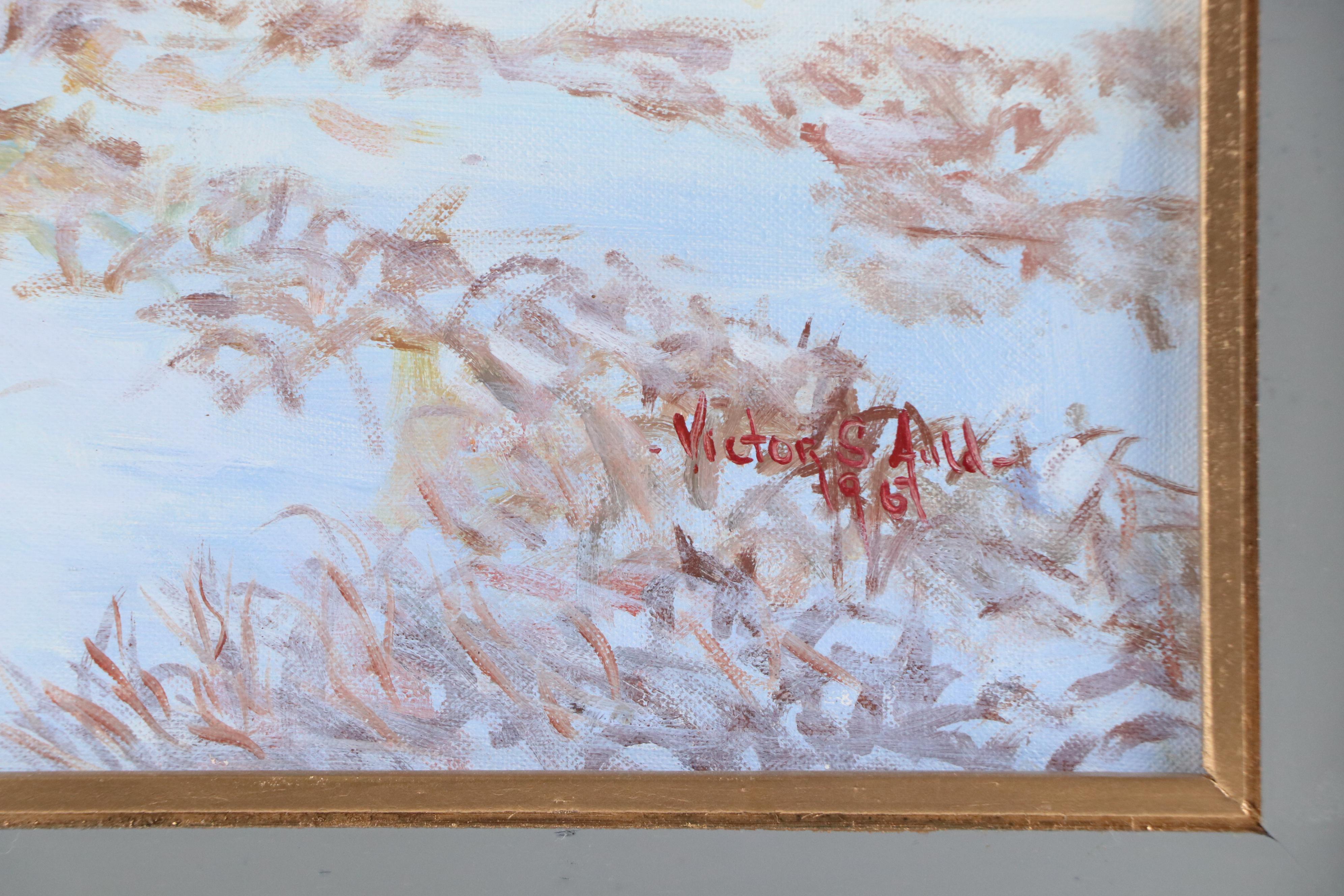 Victor Auld Western Genre Oil Painting "Indians on the Plains," 1967