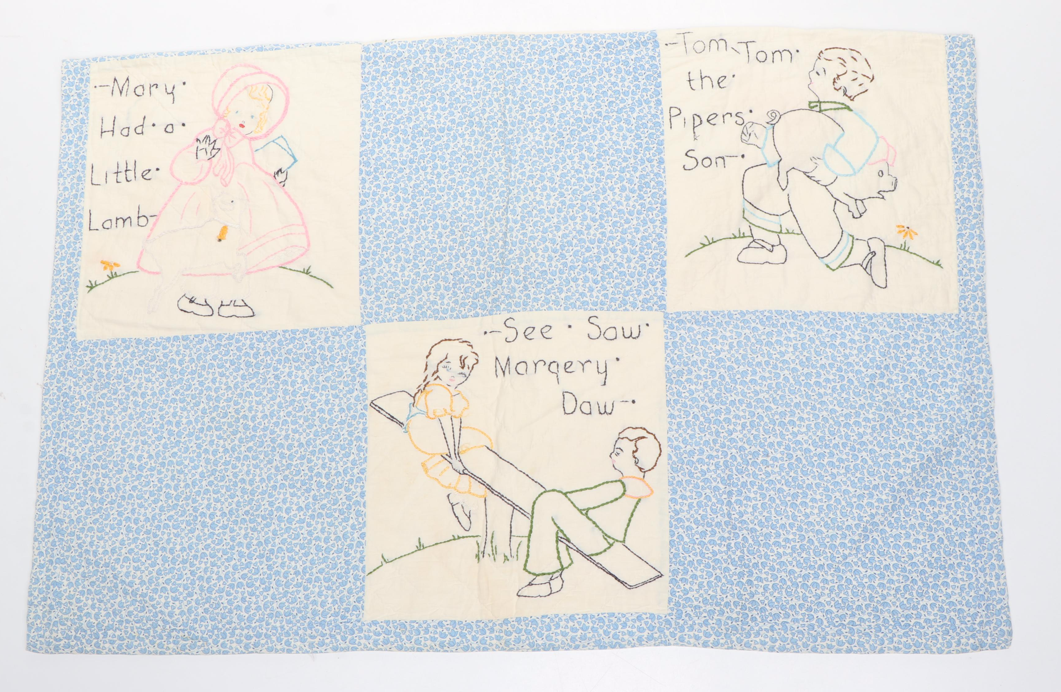 Hand-Embroidered Nursery Rhyme Quilt with American Girl School Desk and More
