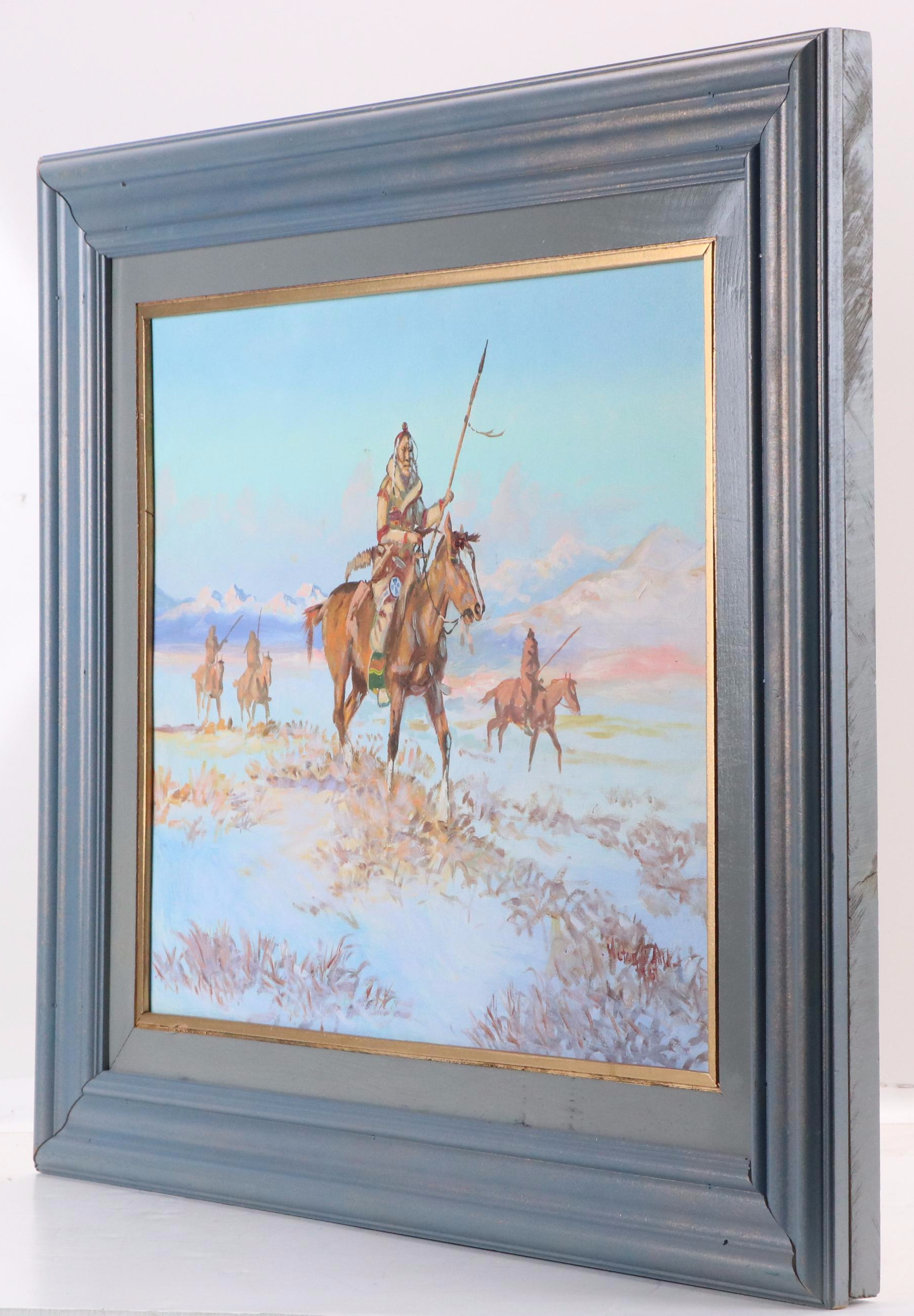 Victor Auld Western Genre Oil Painting "Indians on the Plains," 1967