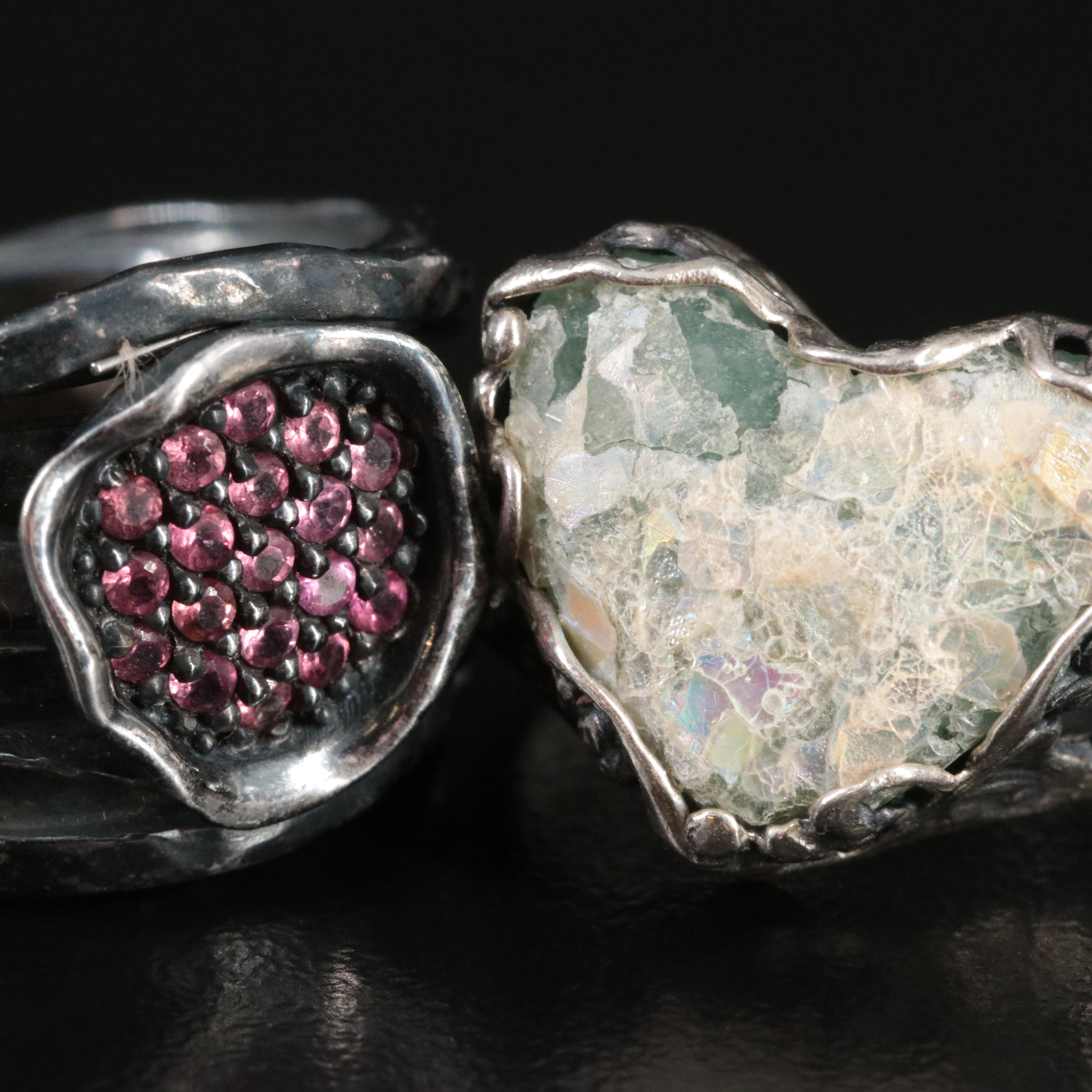 Sterling Amethyst, Peridot, Tourmaline Rings