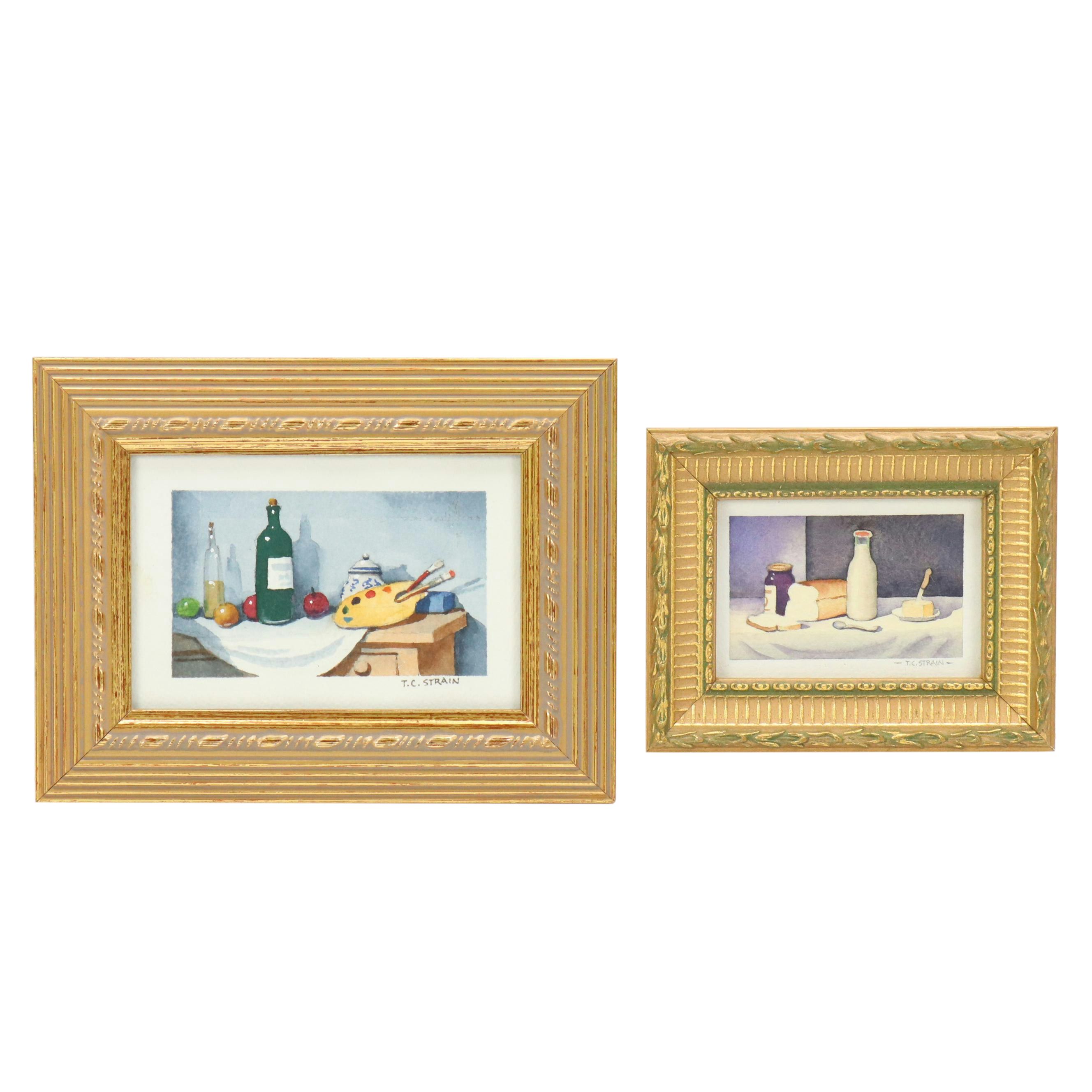 Timothy Clyde Strain Miniature Still Life Watercolor Paintings, 21st Century