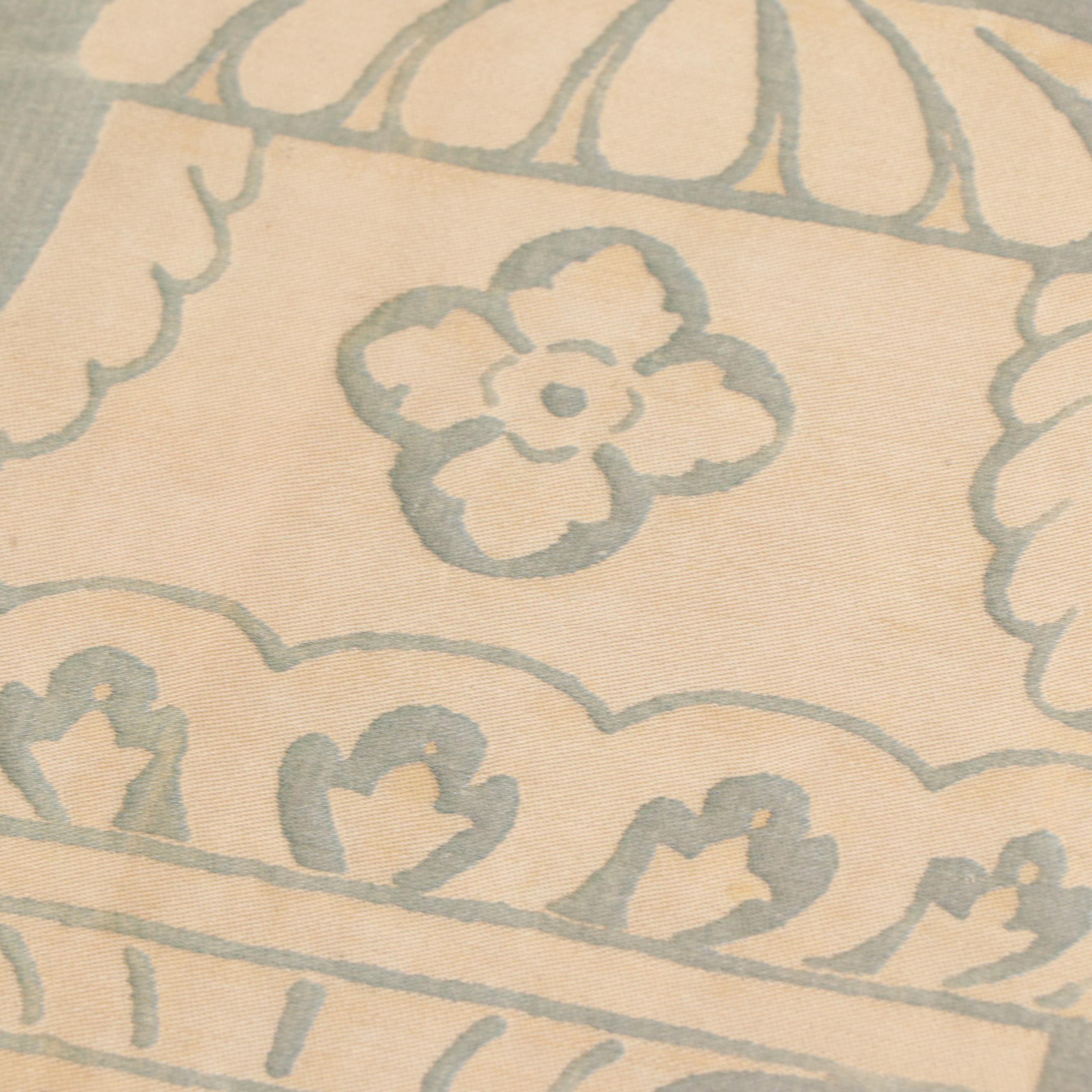 Vintage Fortuny Fabric Upholstered Mahogany Bench