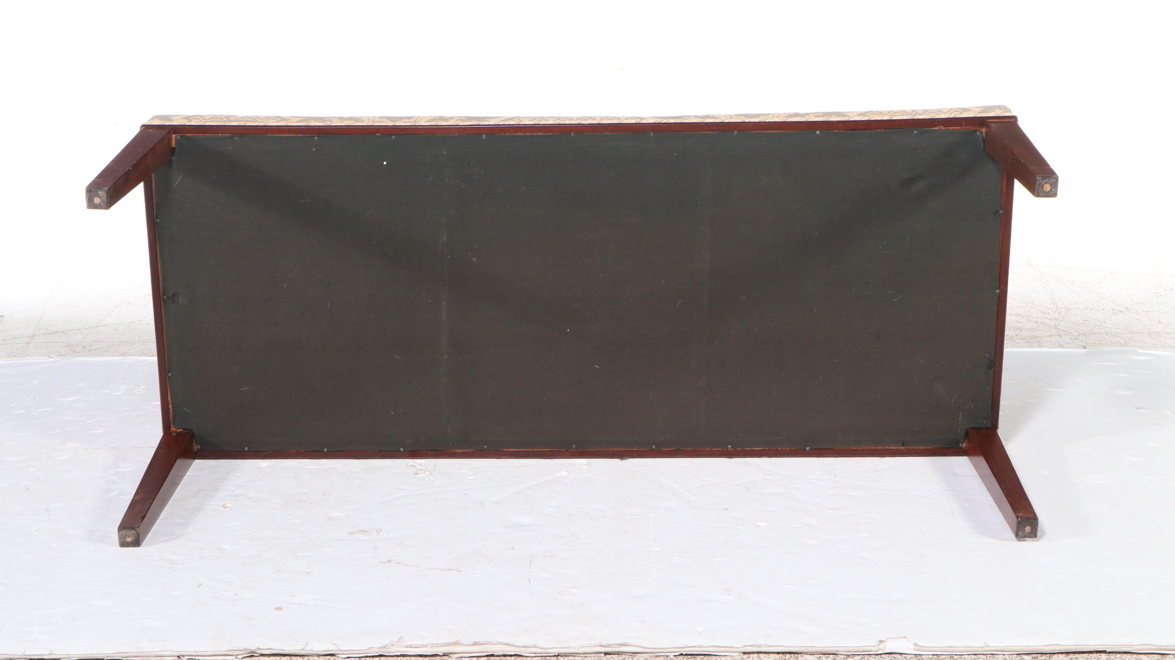 Vintage Fortuny Fabric Upholstered Mahogany Bench