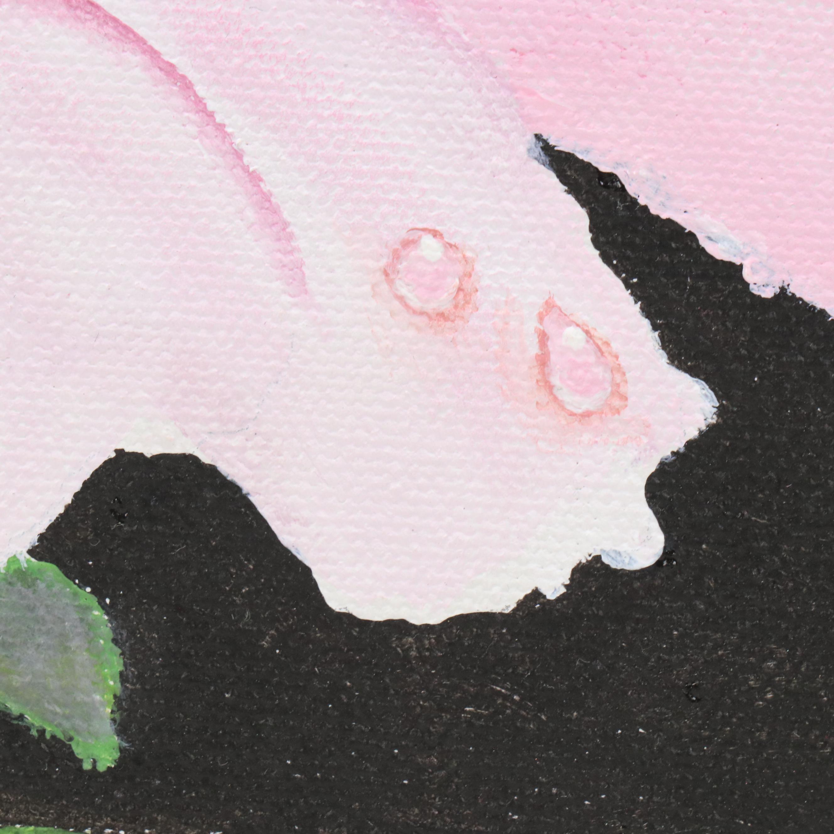 Sue Ervin Acrylic Painting of Pink Rose with Dewdrops, 21st Century
