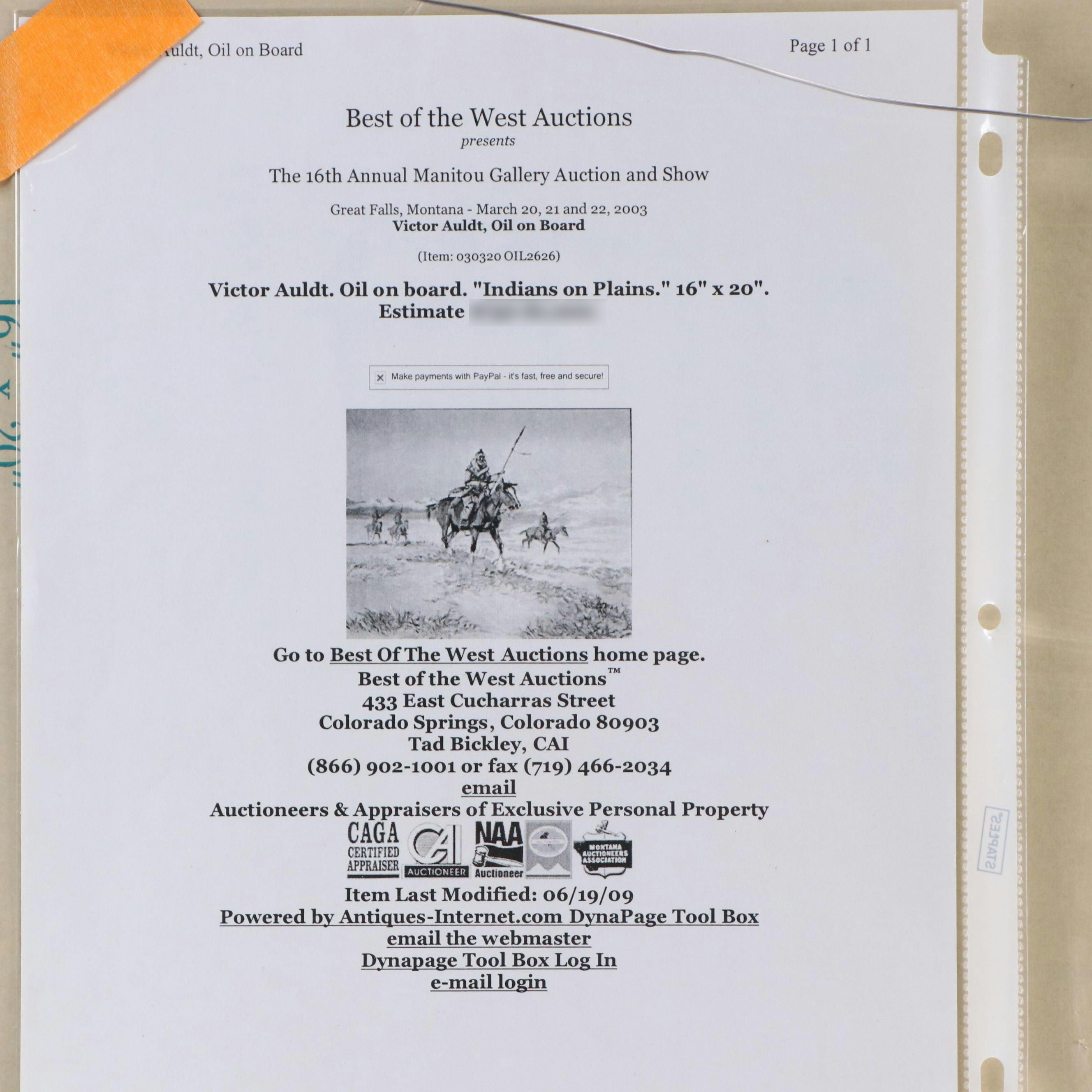 Victor Auld Western Genre Oil Painting "Indians on the Plains," 1967