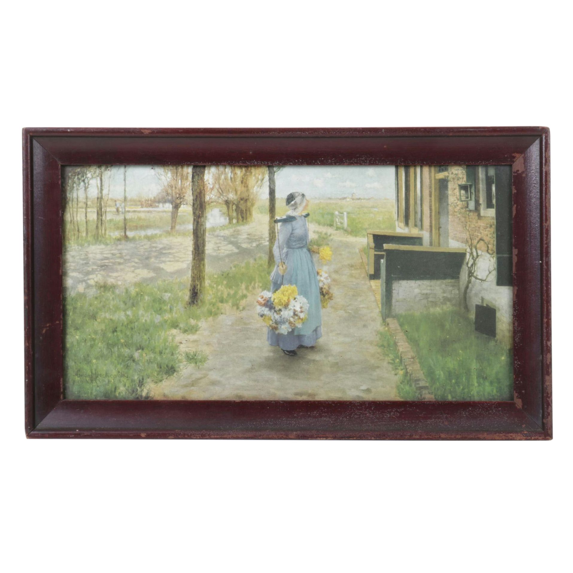 George Hitchcock "Flower Girl in Holland" Offset Lithograph, Mid-20th Century