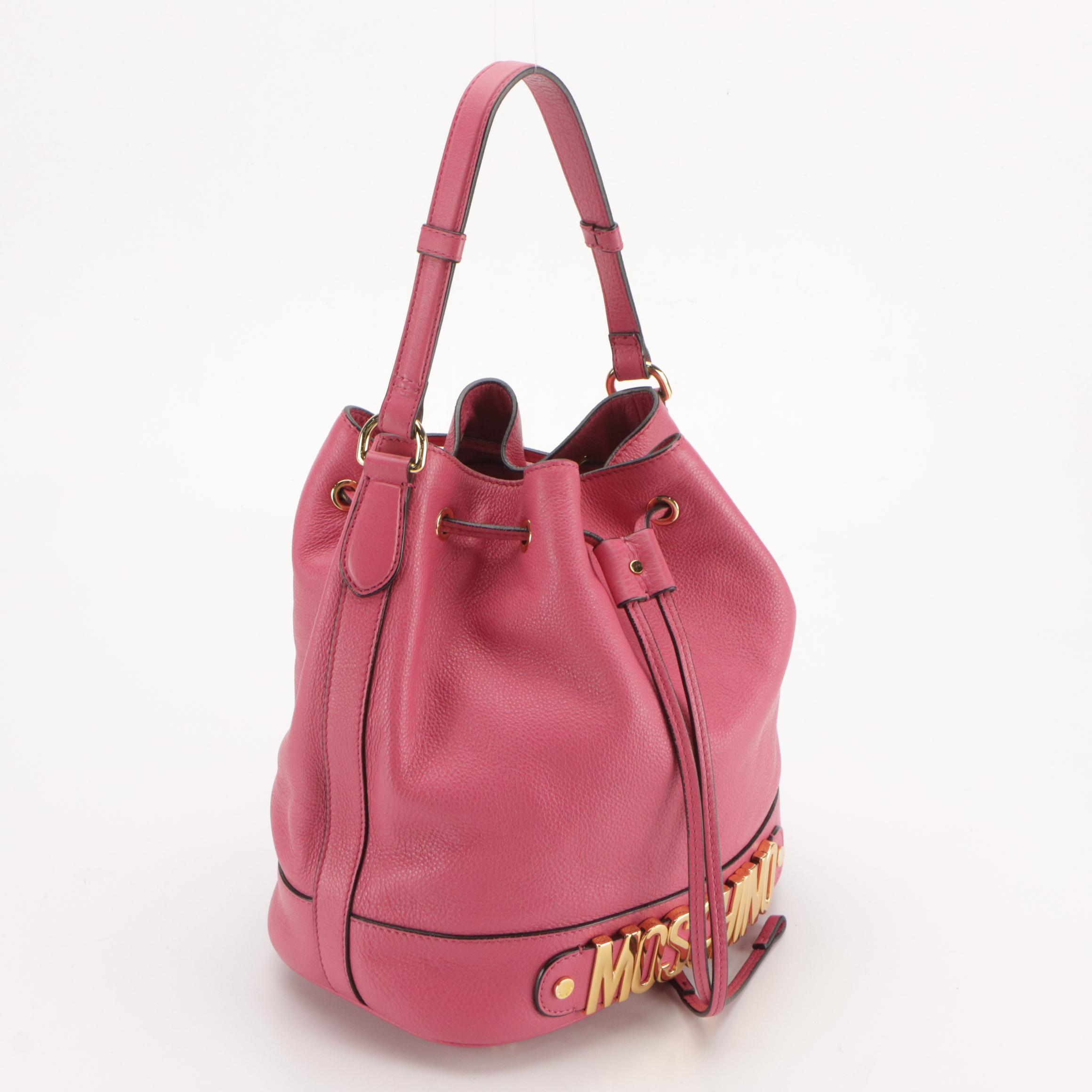 Moschino Pink Calfskin Grain Leather Drawstring Bucket/Shoulder Bag
