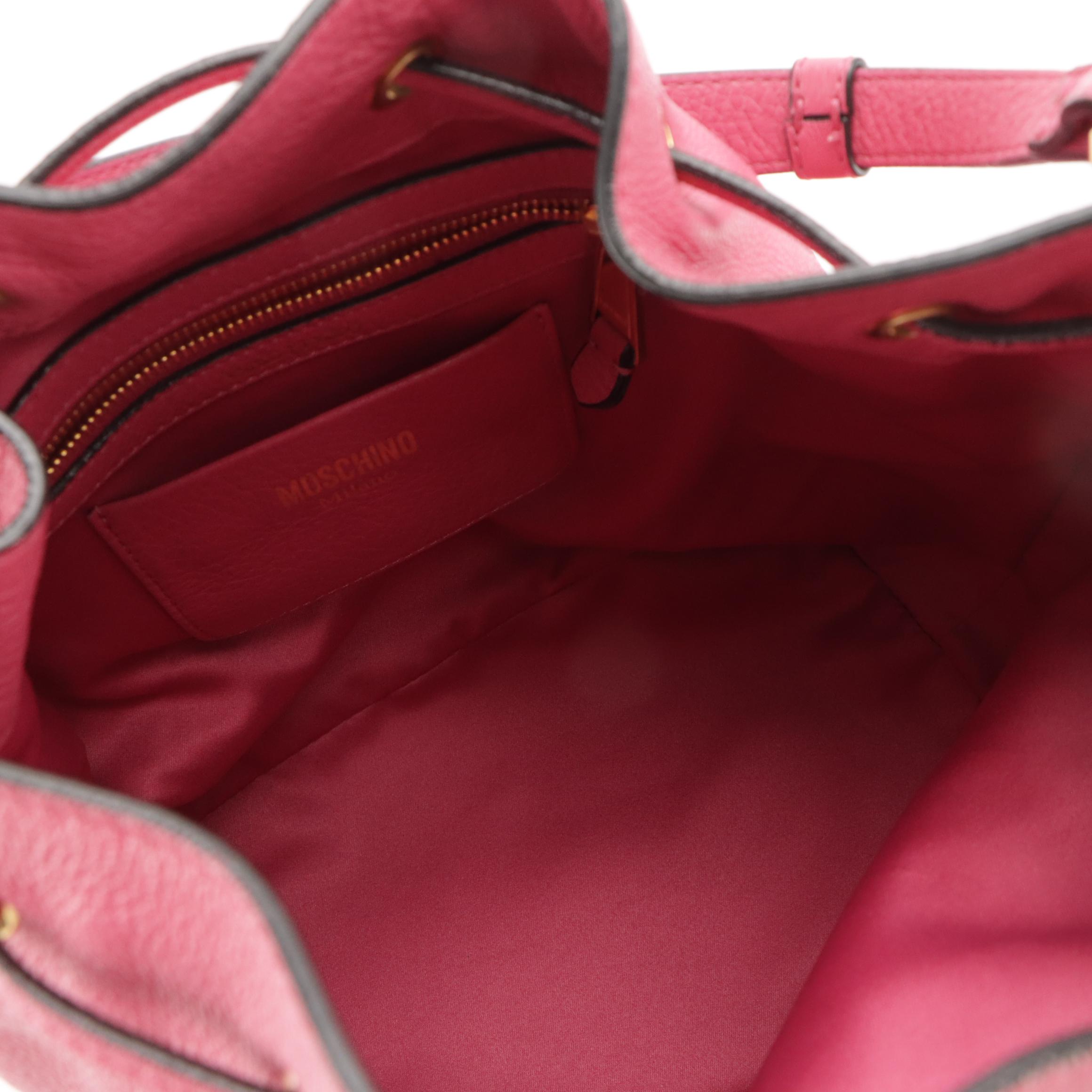 Moschino Pink Calfskin Grain Leather Drawstring Bucket/Shoulder Bag