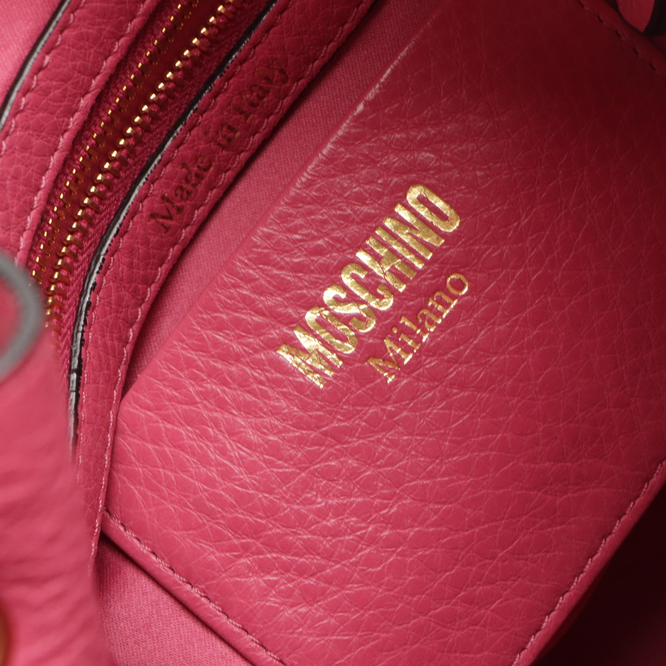 Moschino Pink Calfskin Grain Leather Drawstring Bucket/Shoulder Bag