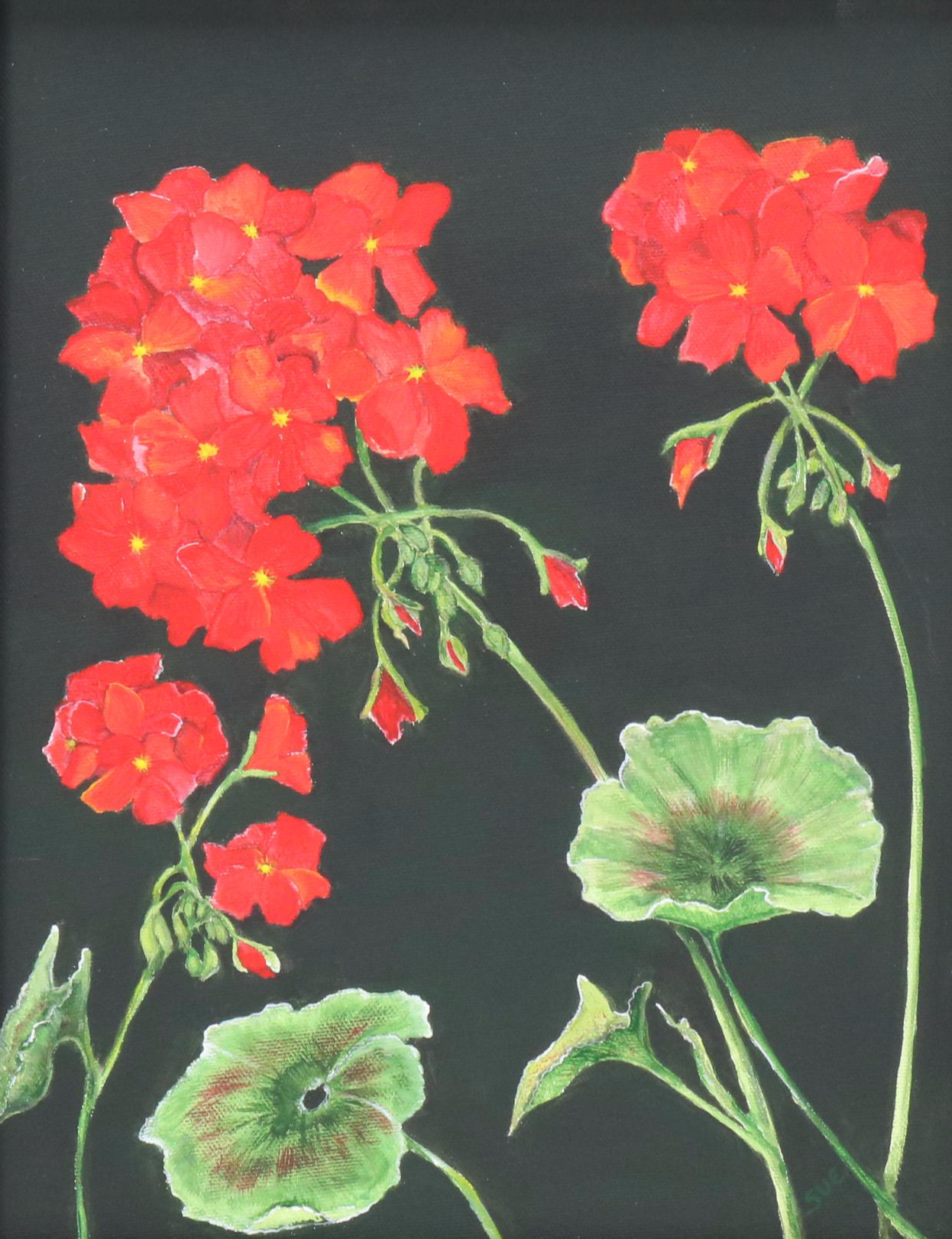 Sue Ervin Floral Acrylic Painting "Geraniums," 2010