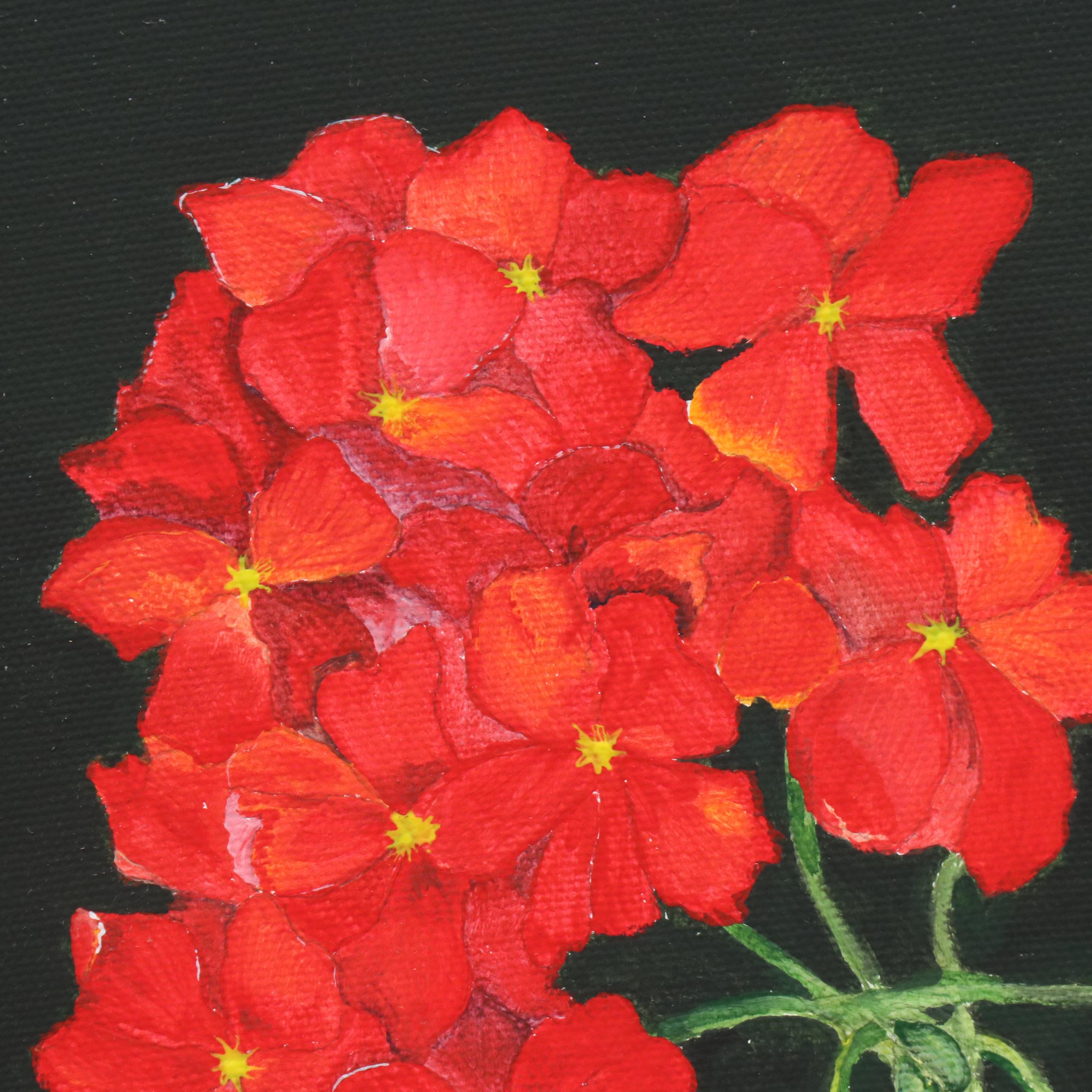Sue Ervin Floral Acrylic Painting "Geraniums," 2010