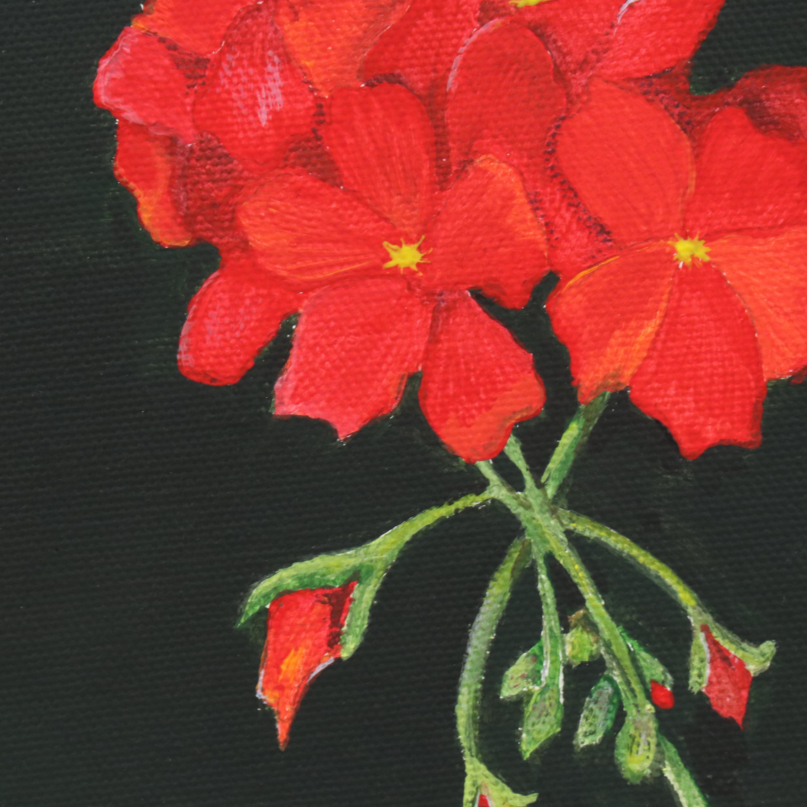 Sue Ervin Floral Acrylic Painting "Geraniums," 2010