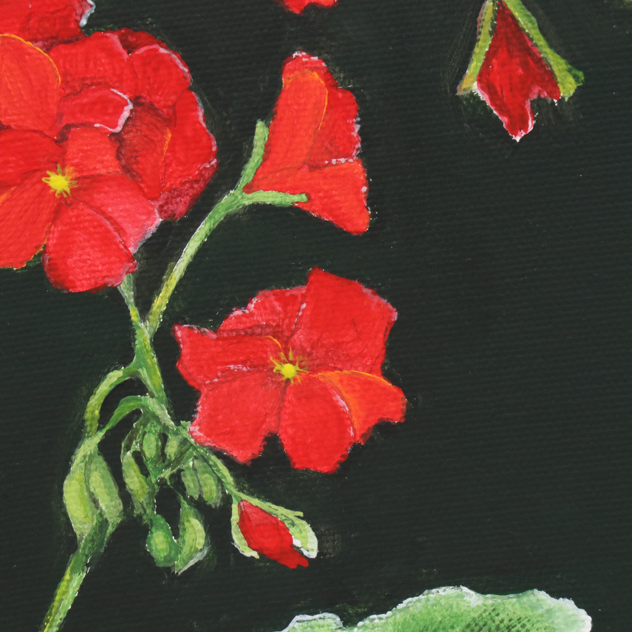 Sue Ervin Floral Acrylic Painting "Geraniums," 2010