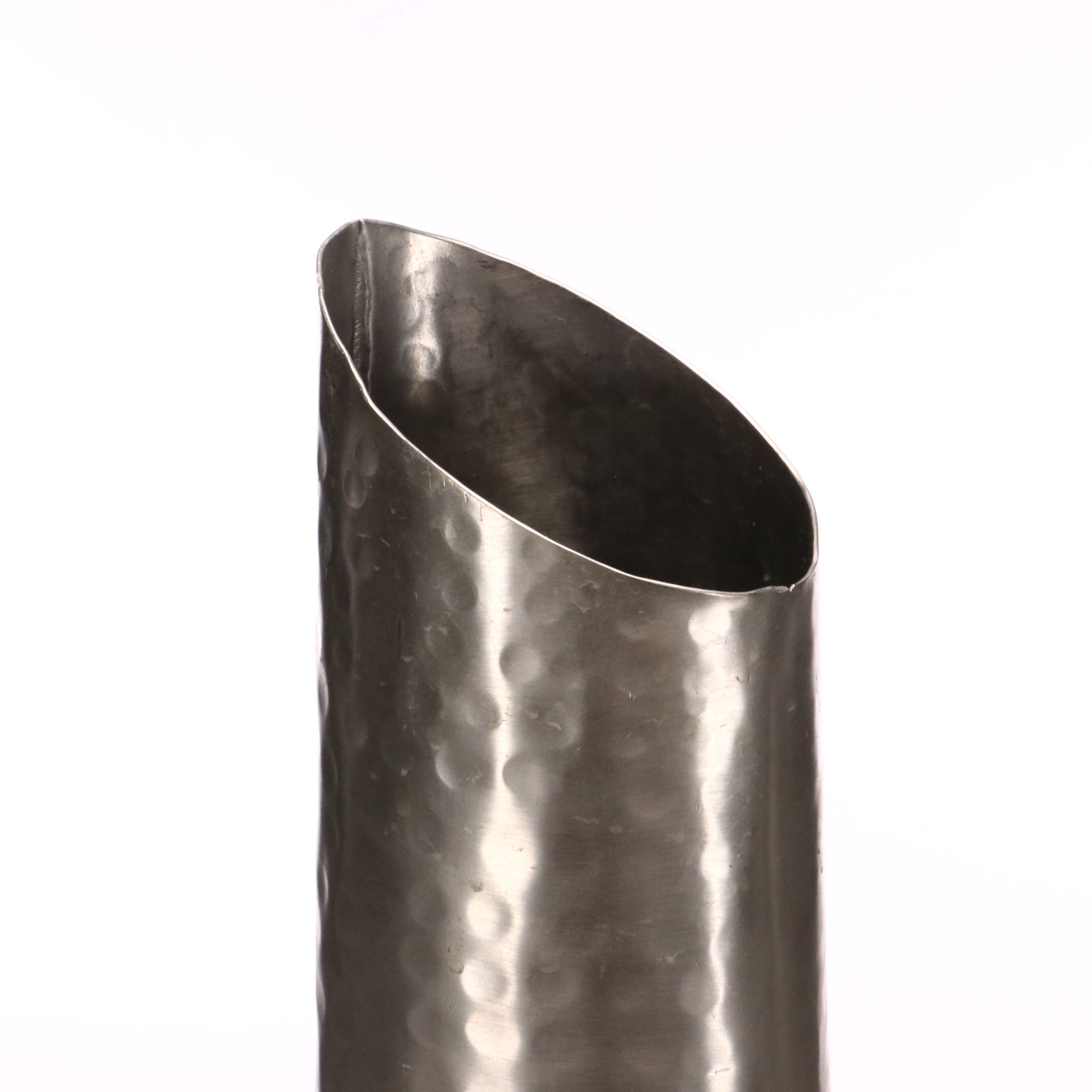 Indian Hand-Hammered Metal Negative Space Vases with Tall Bud Vase