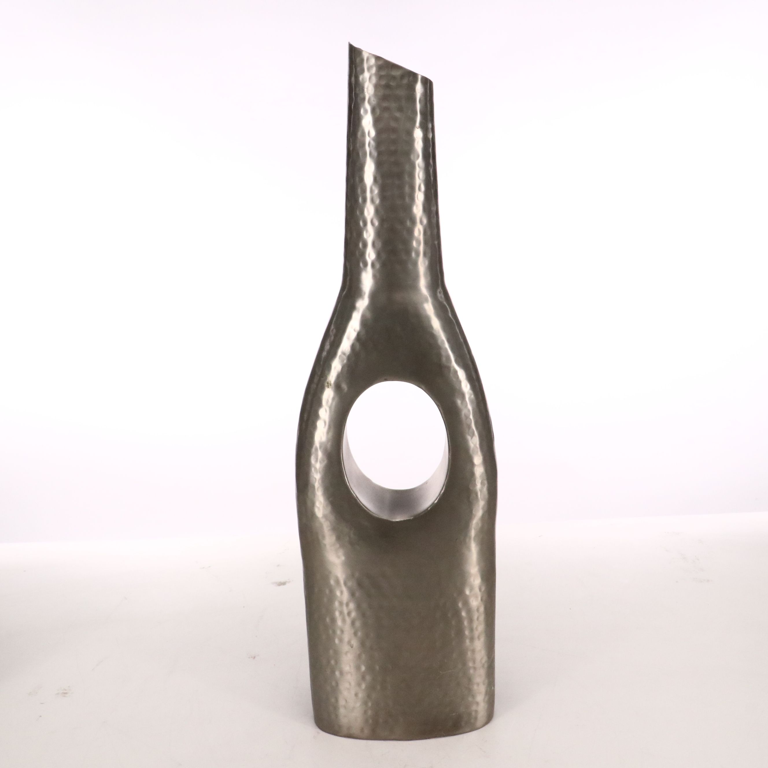 Indian Hand-Hammered Metal Negative Space Vases with Tall Bud Vase