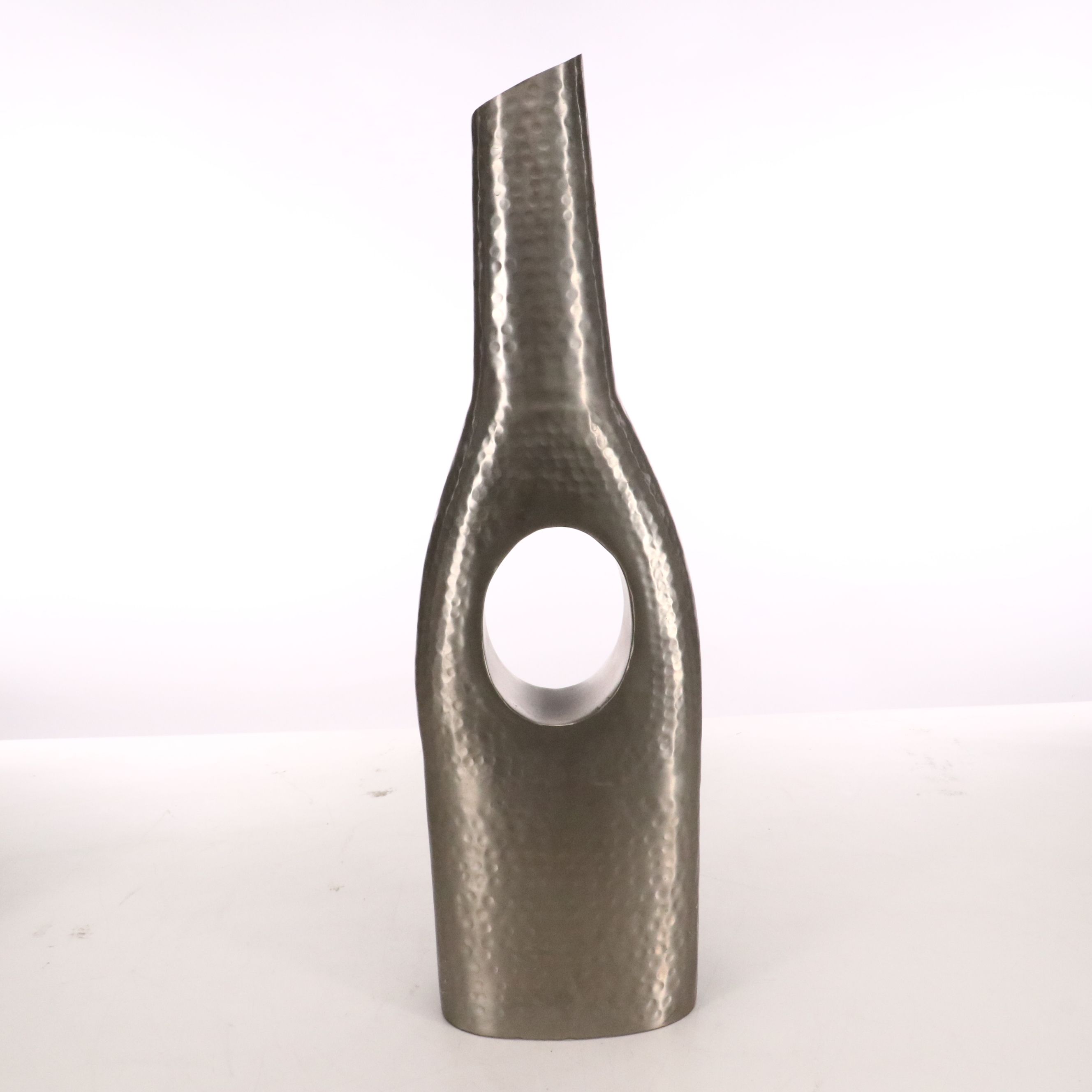 Indian Hand-Hammered Metal Negative Space Vases with Tall Bud Vase