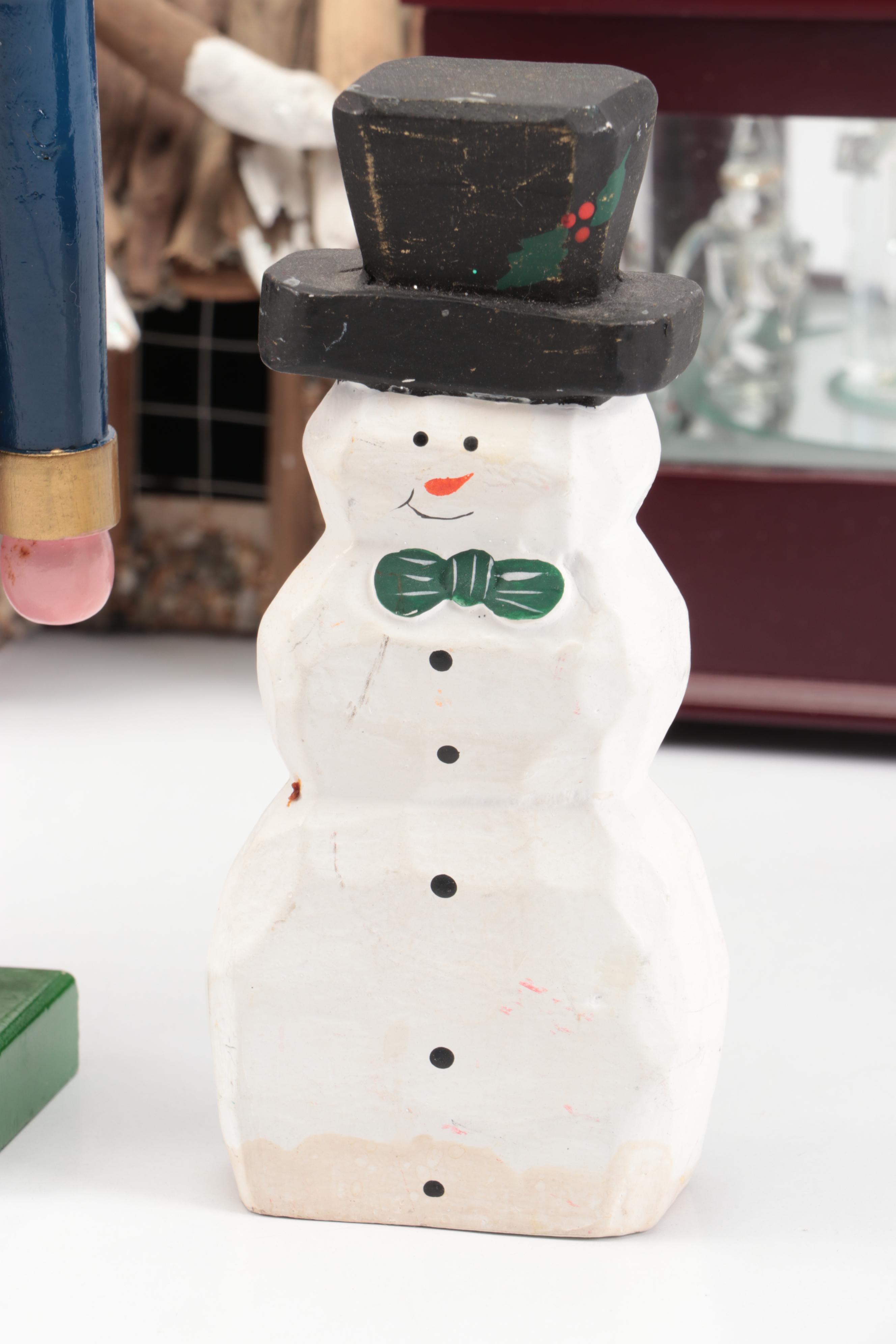Christmas Nutcrackers, Music Box, Snowman Figurine and House
