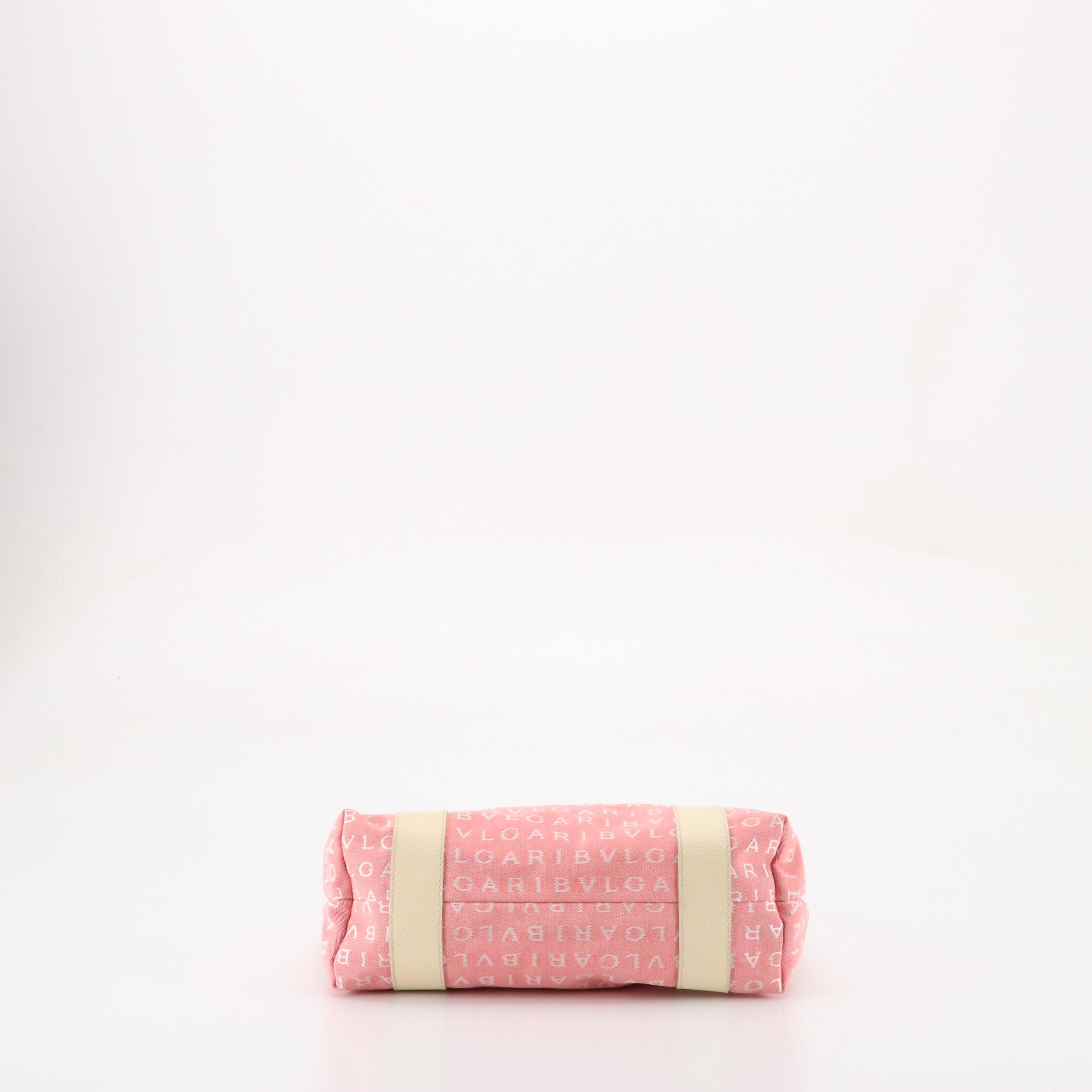 BVLGARI Sophia Tote in Pink Logomania Jacquard Canvas and White Leather