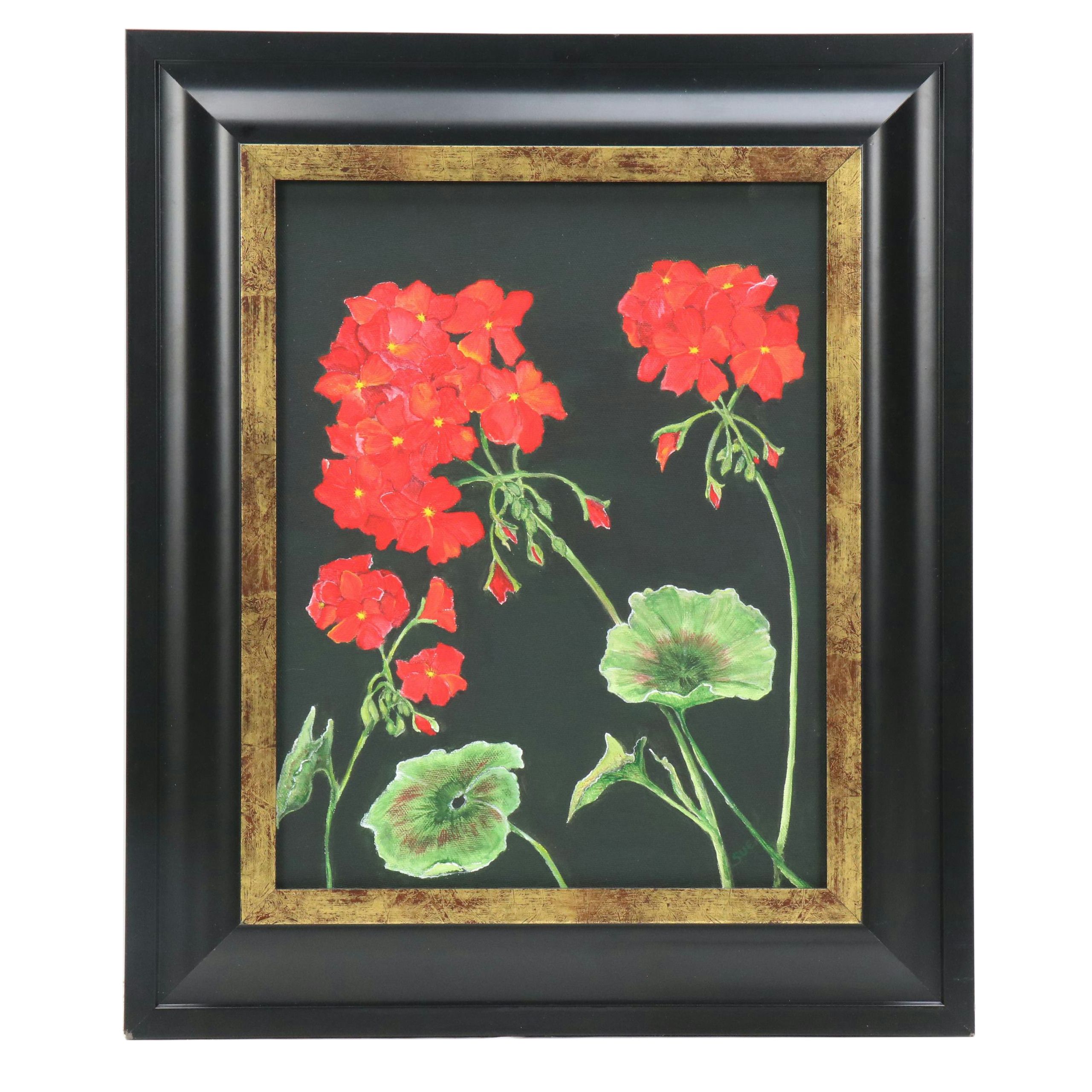 Sue Ervin Floral Acrylic Painting "Geraniums," 2010