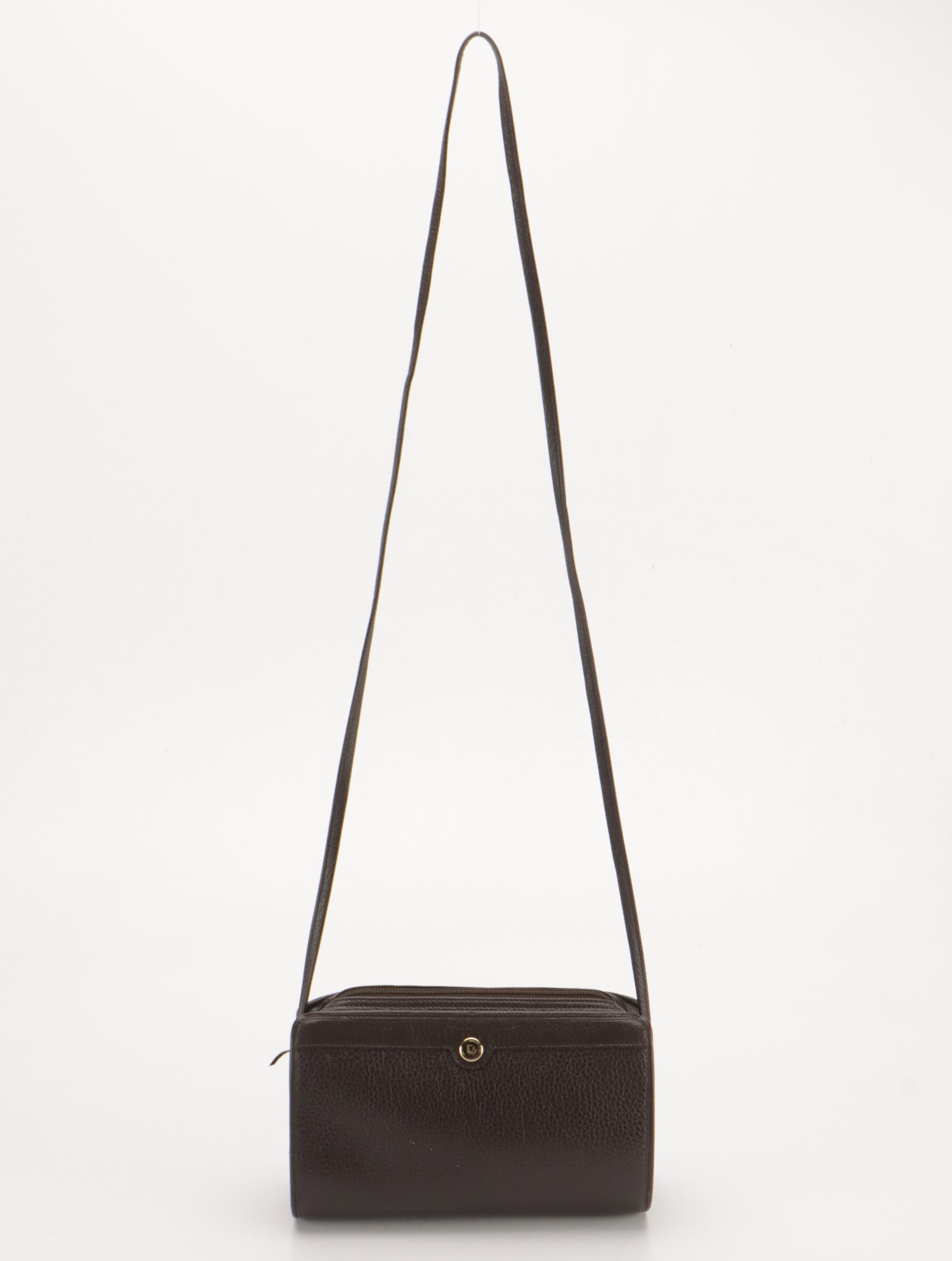Christian Dior Zippered Crossbody Bag in Dark Brown Grained Leather