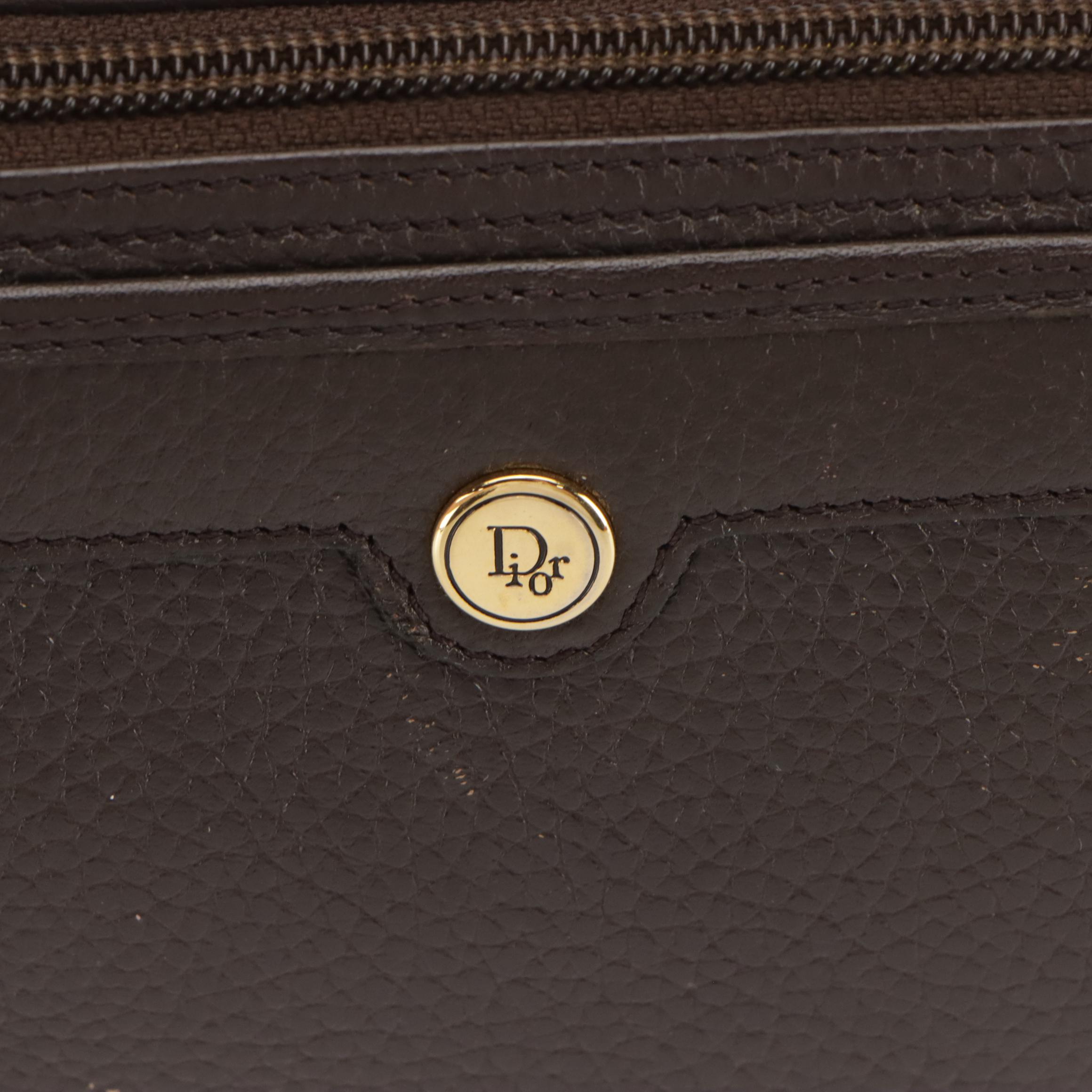Christian Dior Zippered Crossbody Bag in Dark Brown Grained Leather