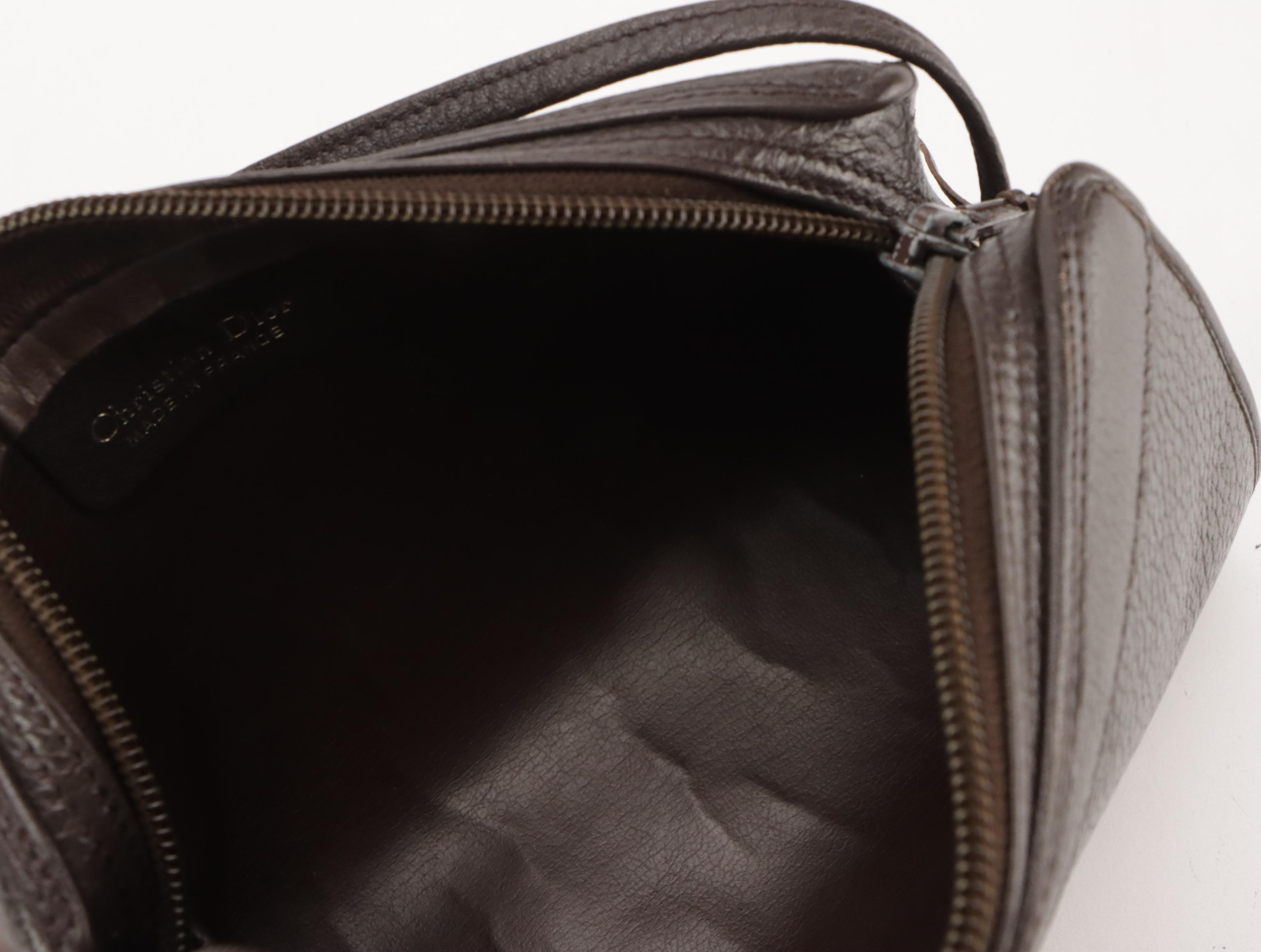 Christian Dior Zippered Crossbody Bag in Dark Brown Grained Leather