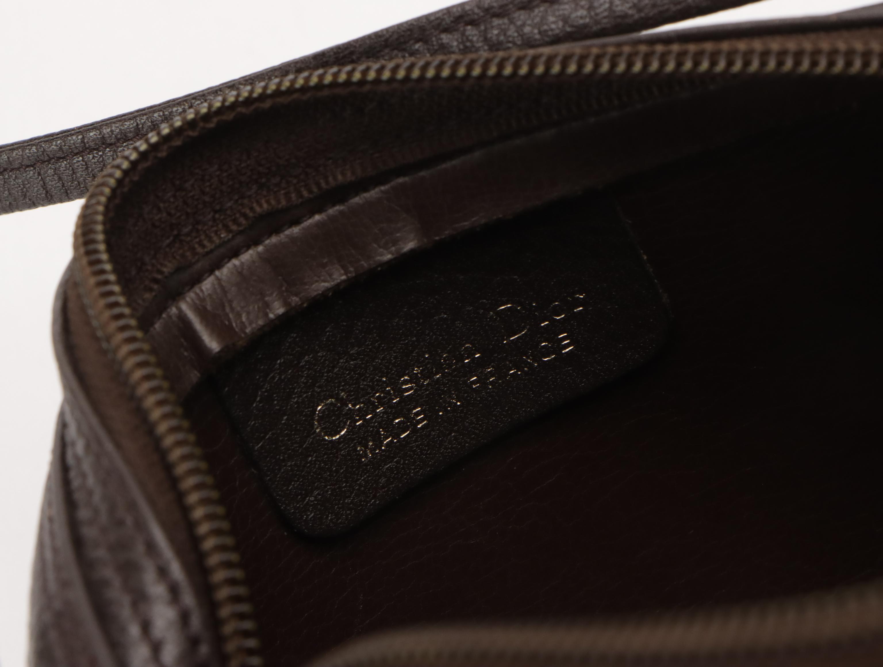 Christian Dior Zippered Crossbody Bag in Dark Brown Grained Leather