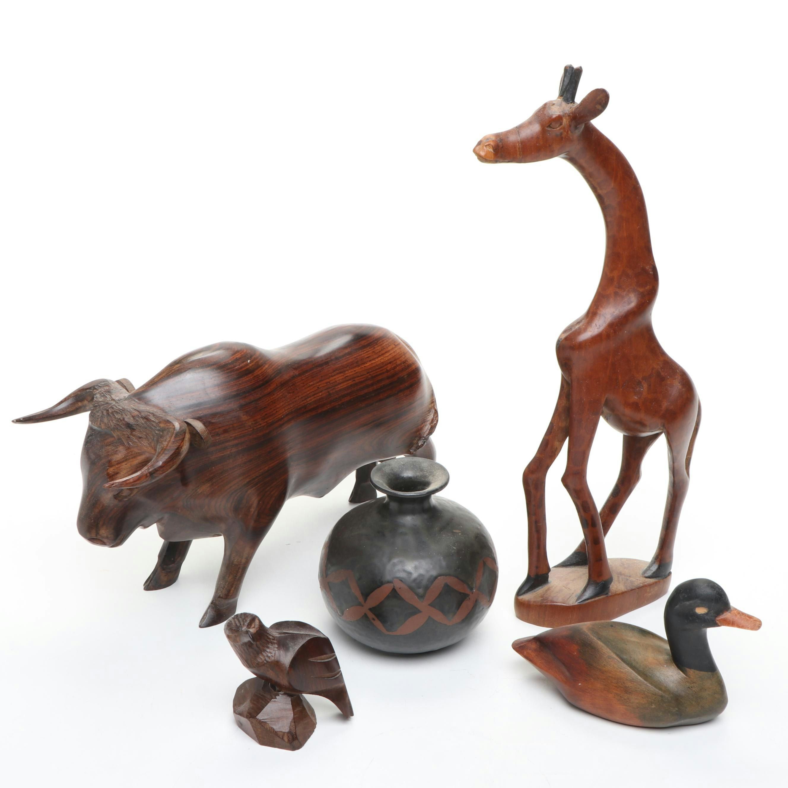 Vintage OMC Japan Bud Vase with Hand-Carved Animal Figures