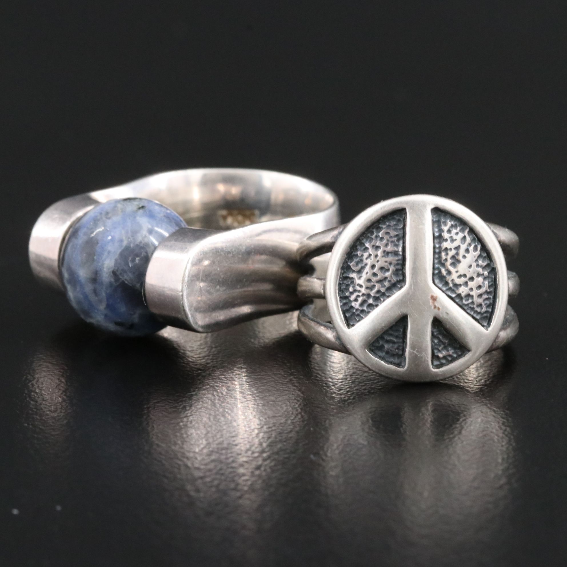 Silpada Sterling Sodalite Spinner and Peace Sign Rings
