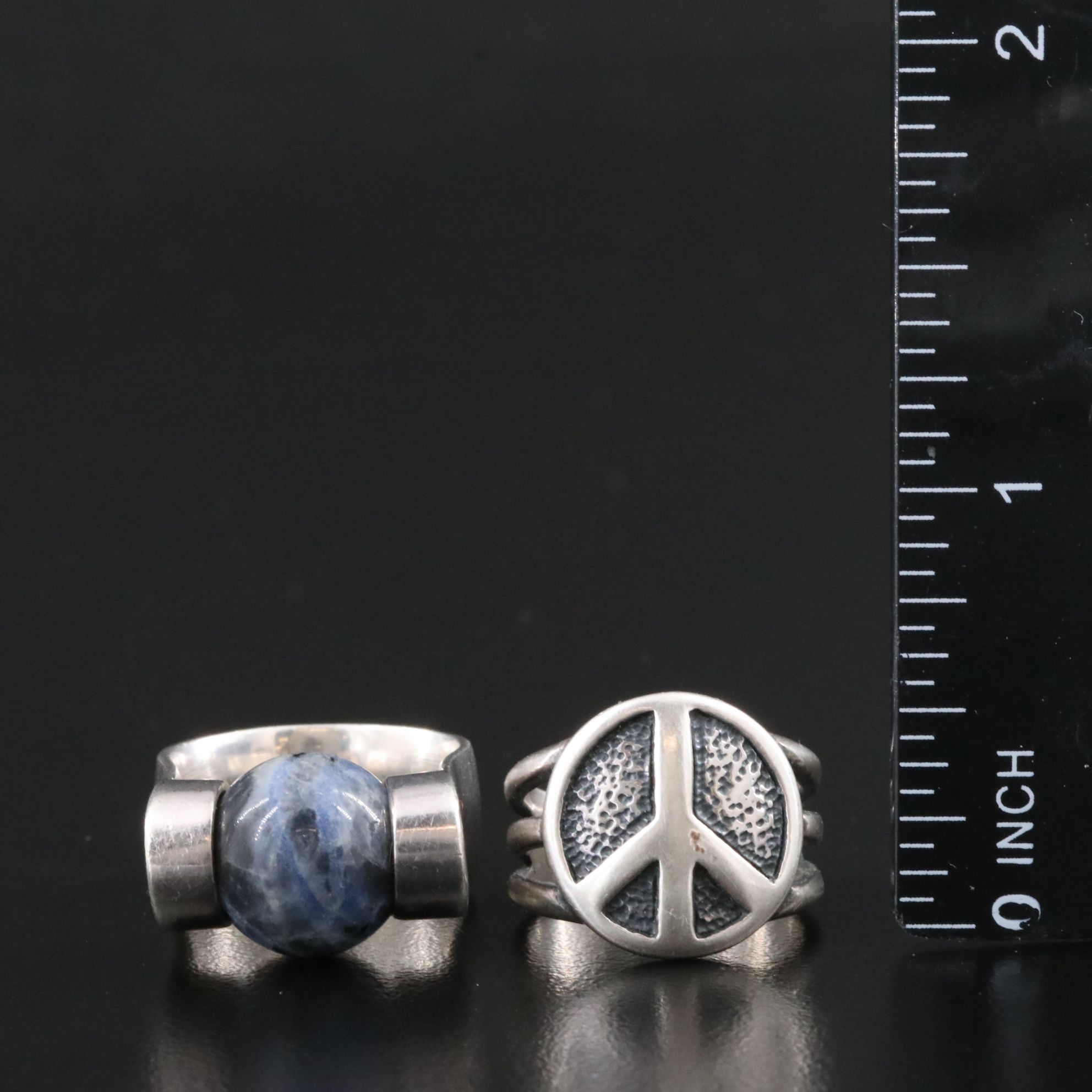 Silpada Sterling Sodalite Spinner and Peace Sign Rings