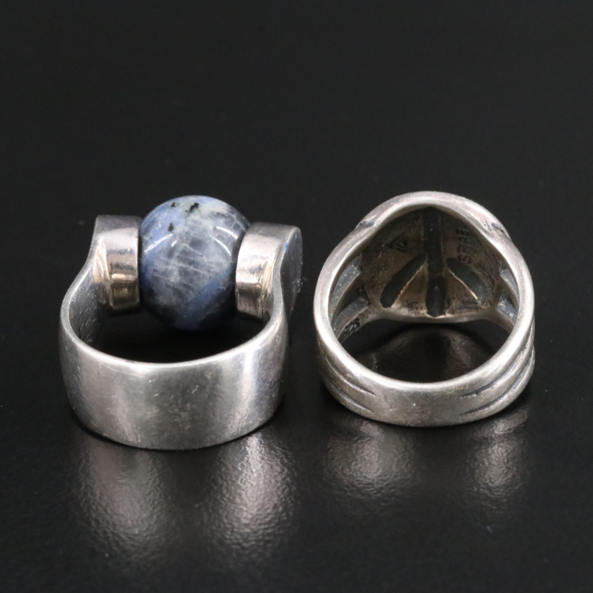 Silpada Sterling Sodalite Spinner and Peace Sign Rings