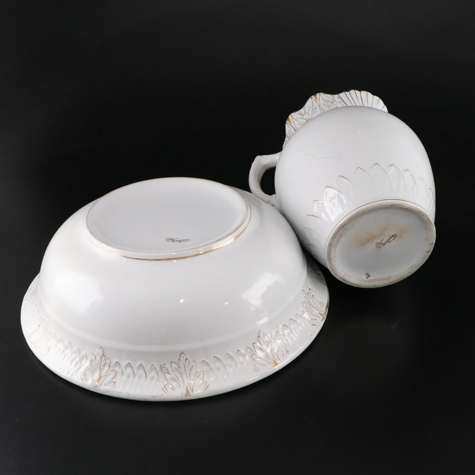 "Virginia" Gilt Collection of Wash Basin, Pitcher, Soup Tureen and More