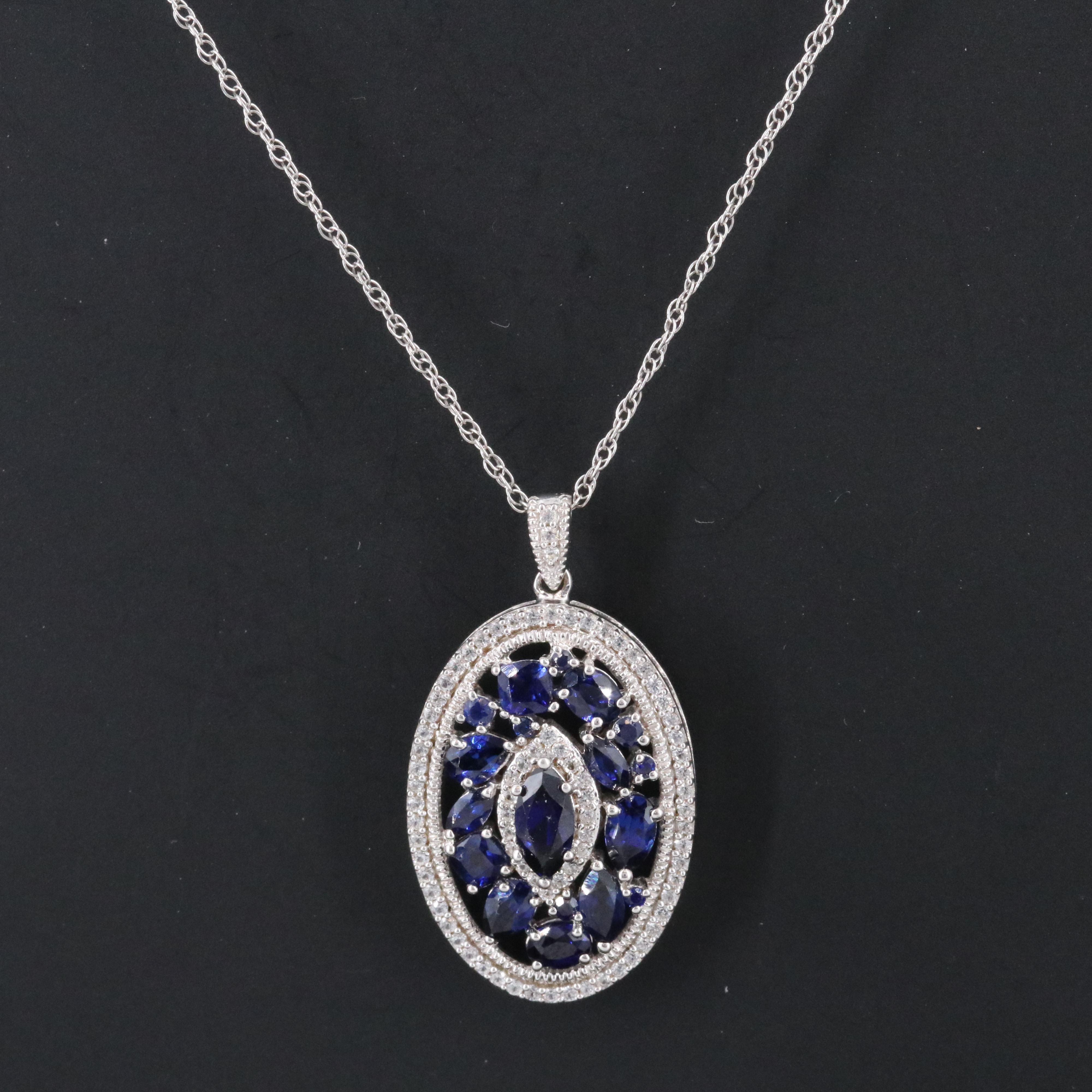 Sterling Blue and White Sapphire Pendant Necklace
