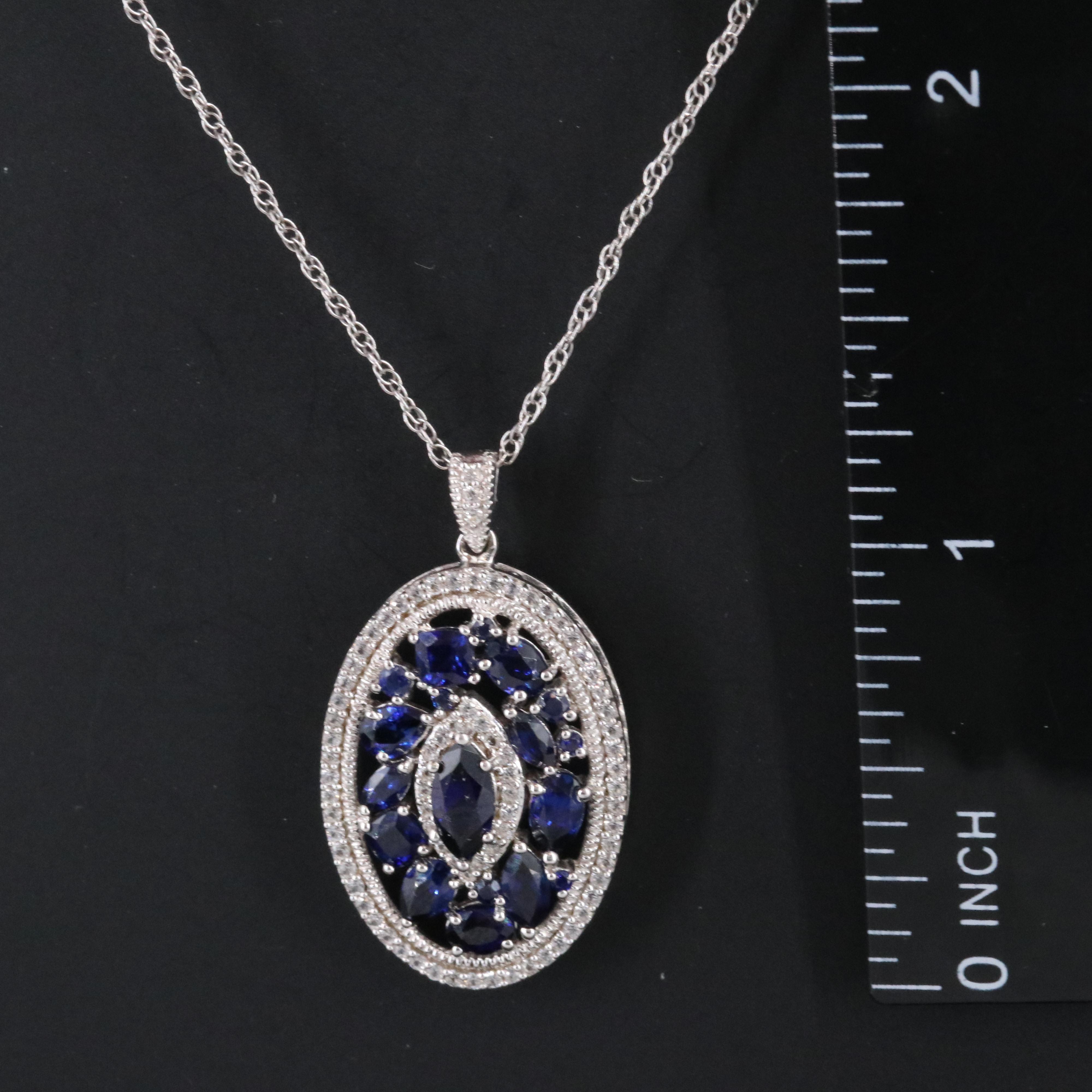 Sterling Blue and White Sapphire Pendant Necklace