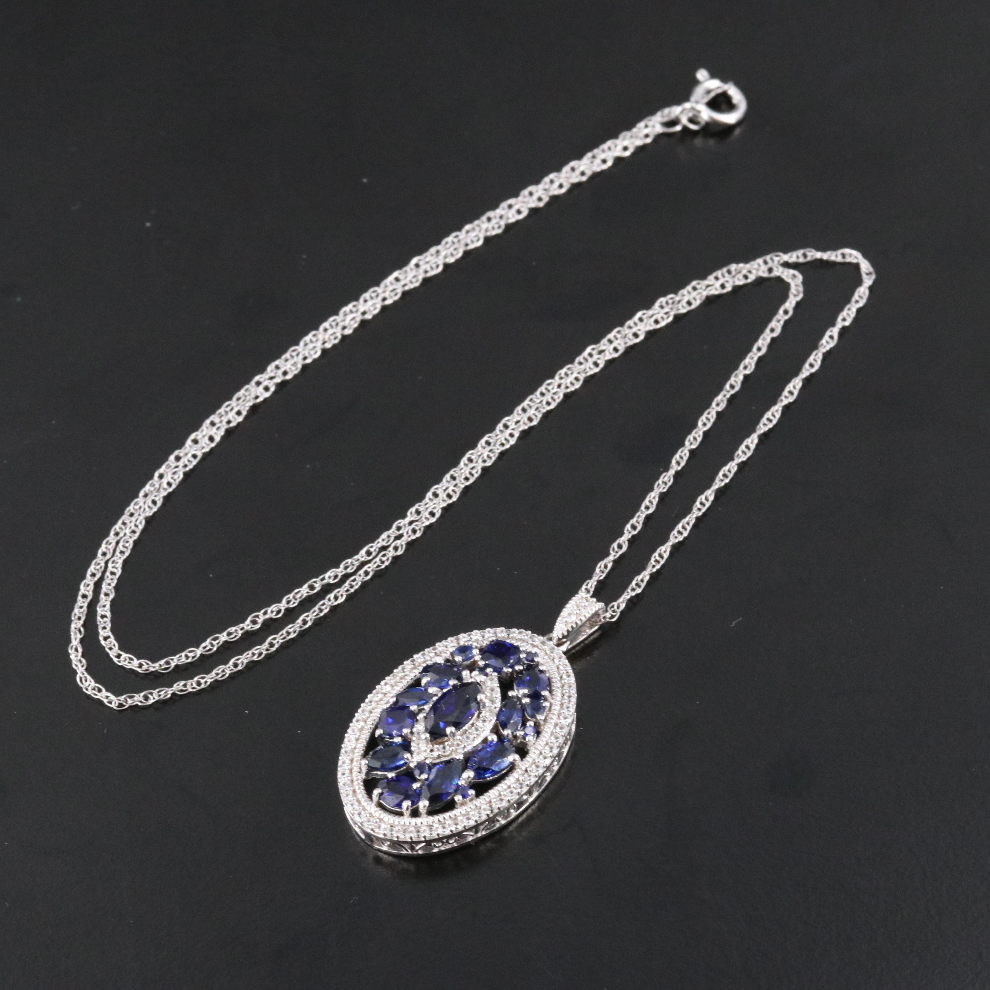 Sterling Blue and White Sapphire Pendant Necklace