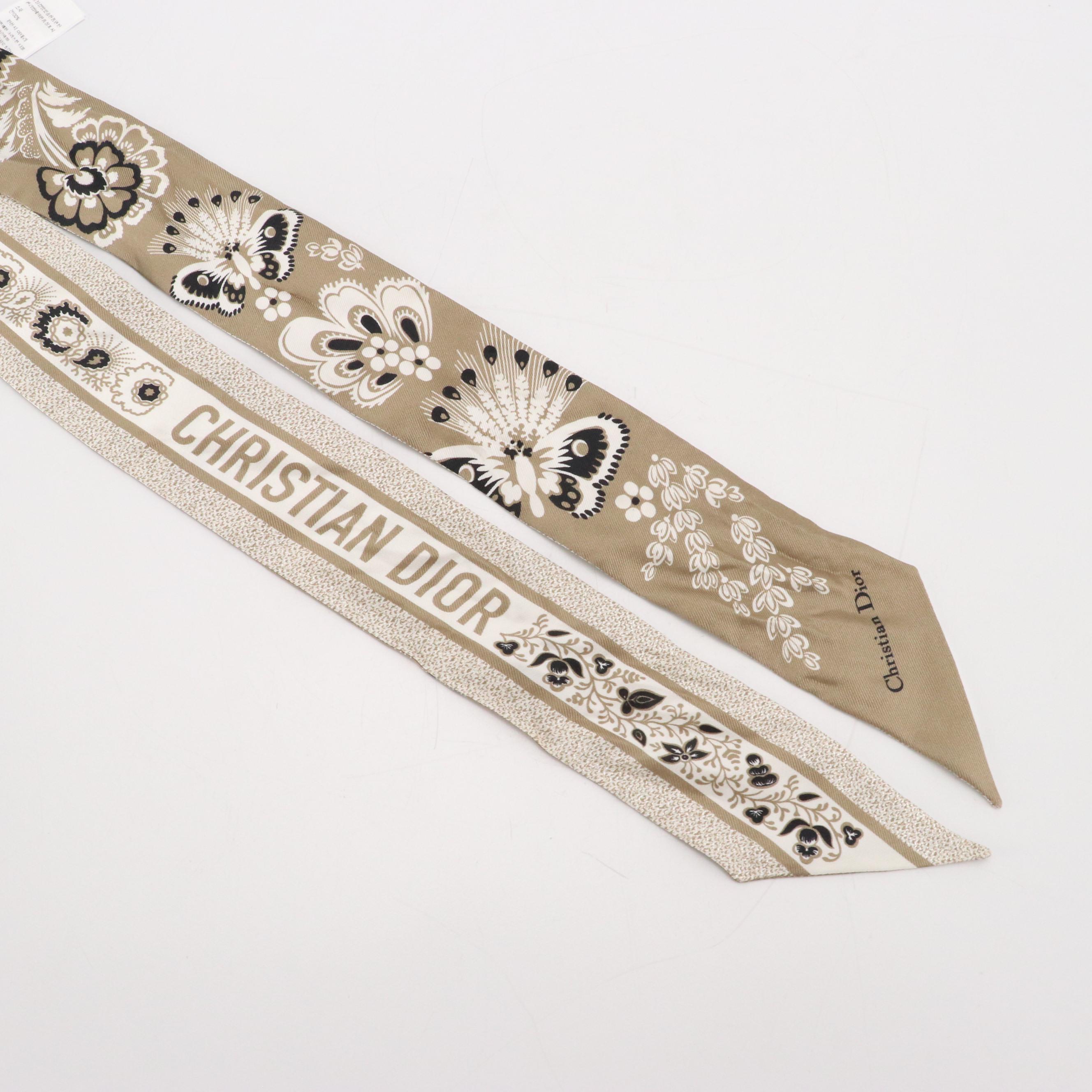 Christian Dior Butterfly Motif Silk Twill Mitzah Scarf in Box