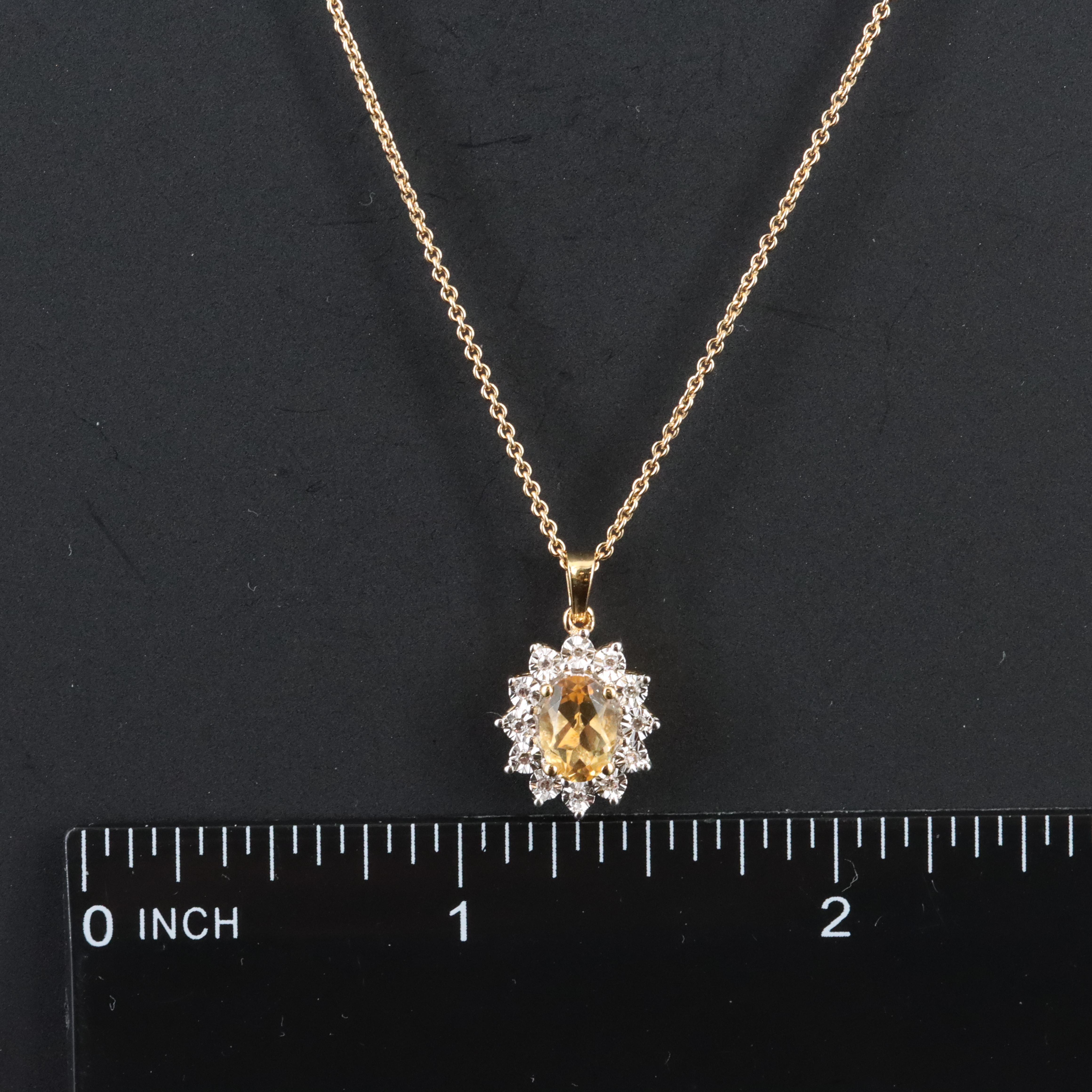 Sterling Citrine and Diamond Pendant Necklace in Gold Tone