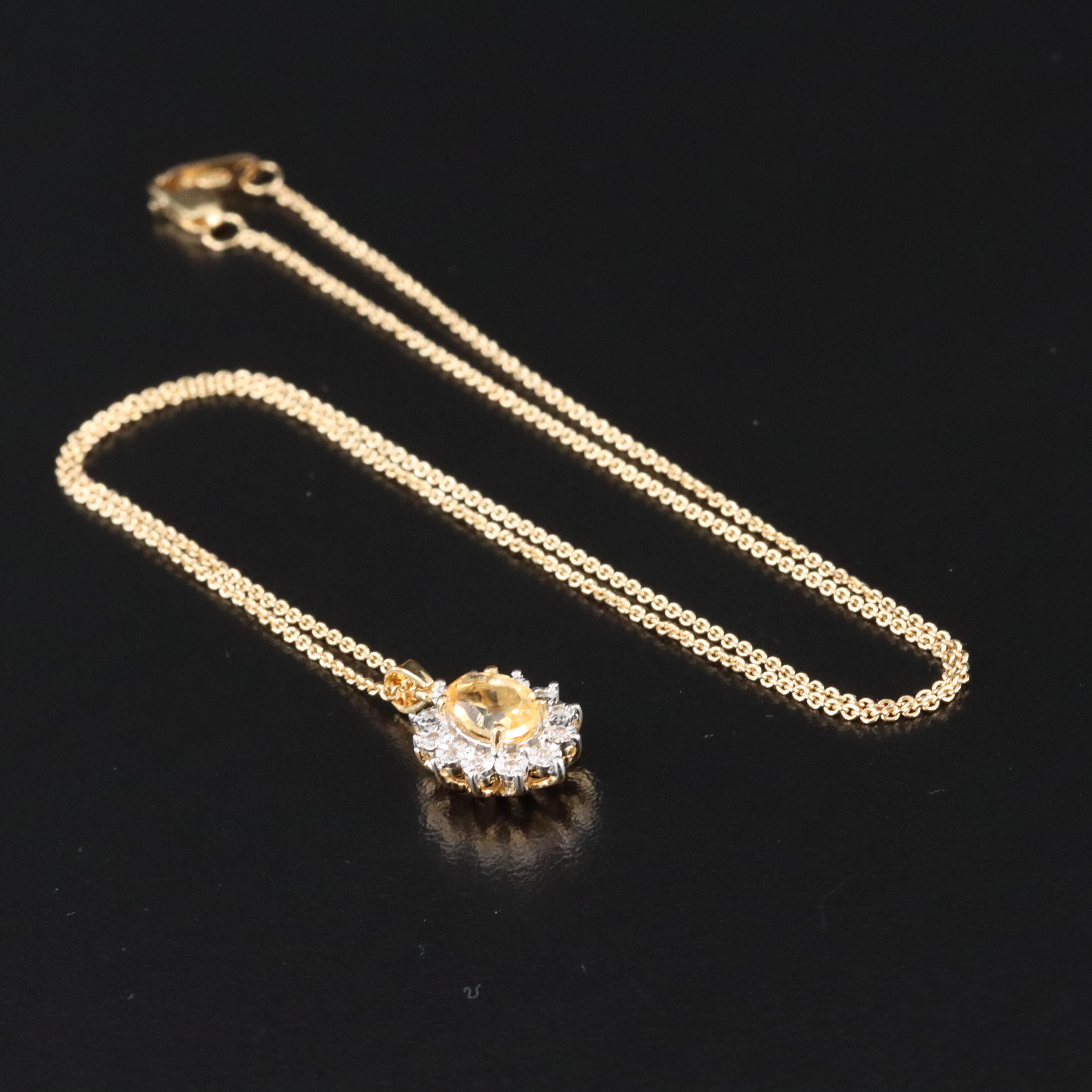 Sterling Citrine and Diamond Pendant Necklace in Gold Tone