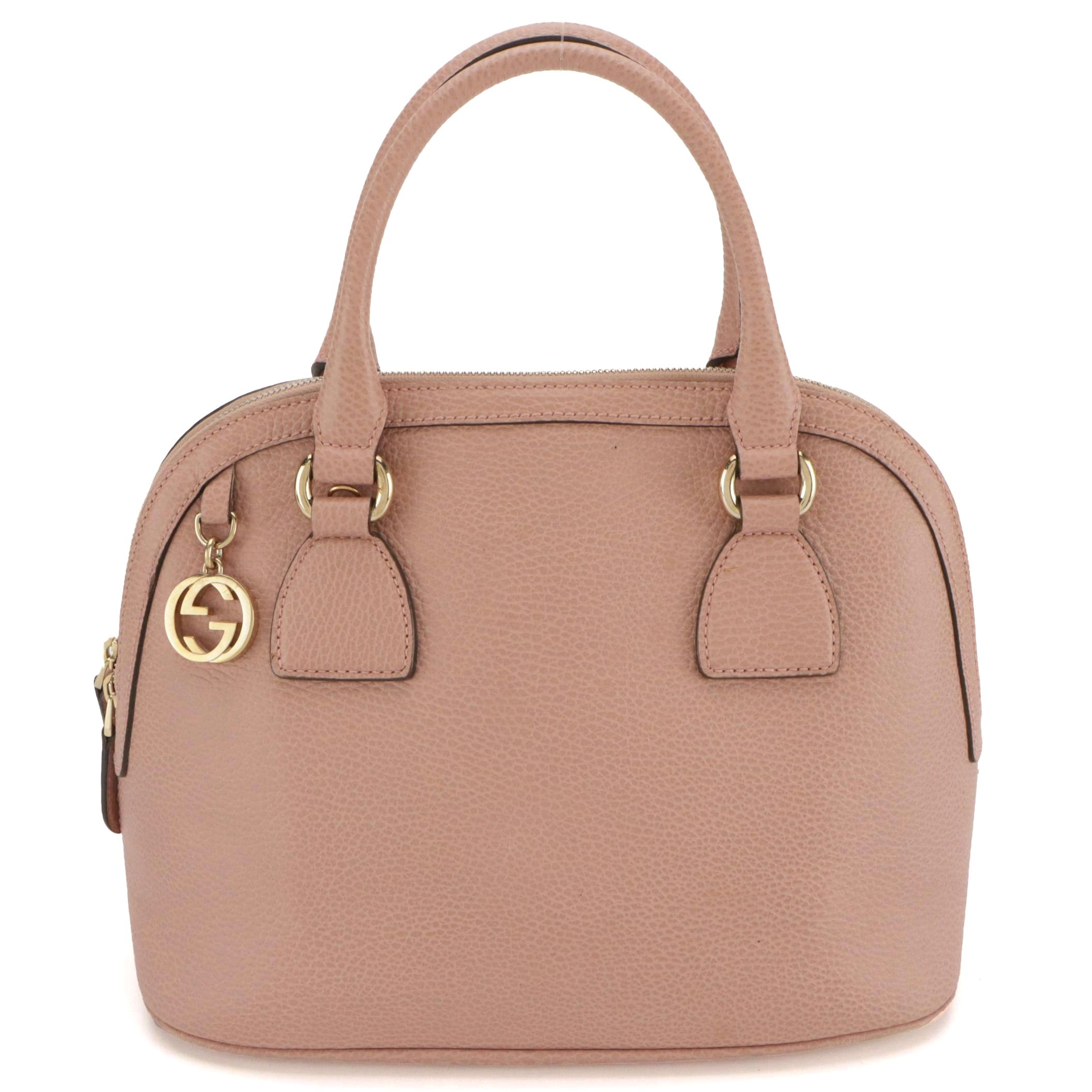 Gucci Domed Zip-Around Two Way Bag in Blush Pink Grained Calfskin Leather