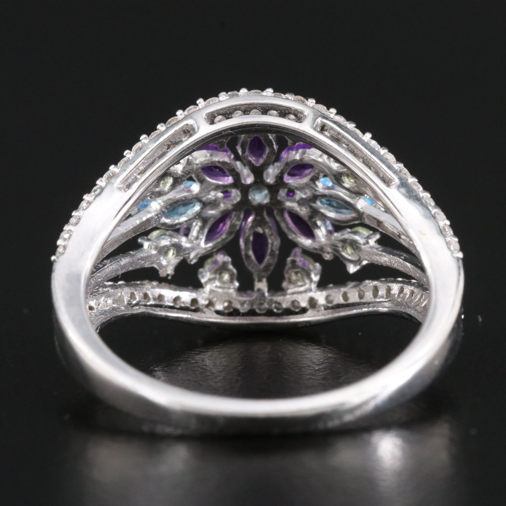 Sterling Amethyst, Peridot and White Sapphire Ring