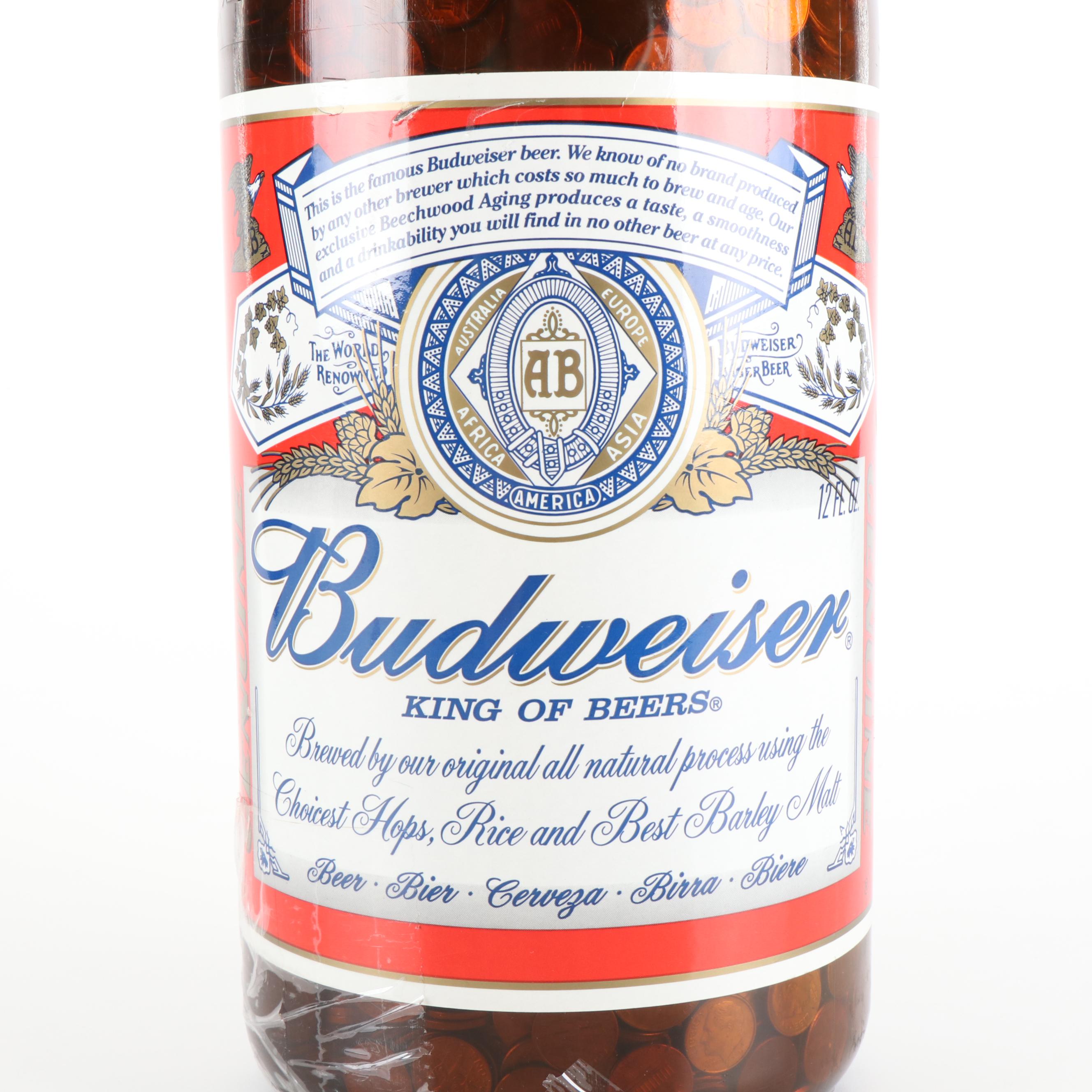 Giant Budweiser Bottle Filled with Over $400.00 Face Value U.S. Modern Coins
