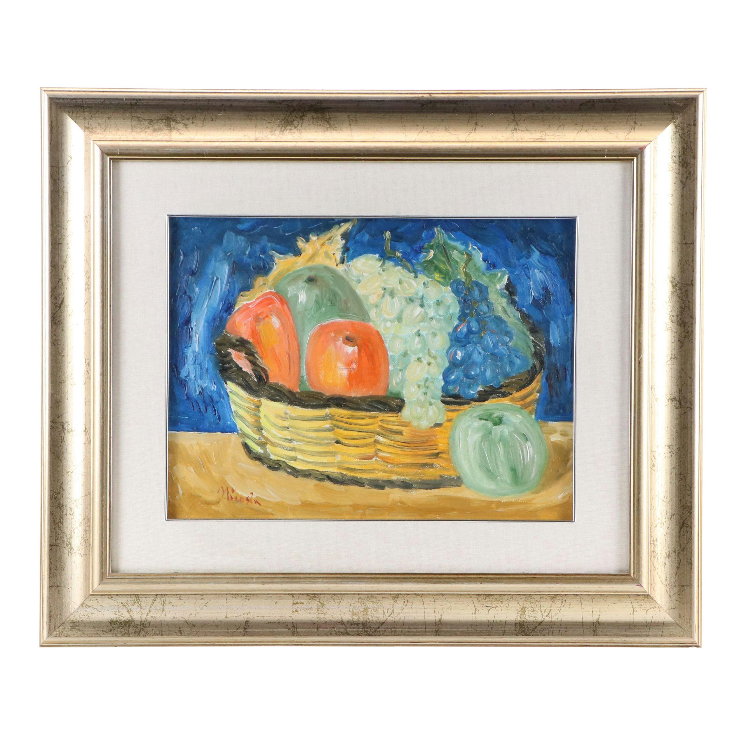Riccardo Nicosia Still Life Oil Painting "Frutte," Late 20th - 21st Century