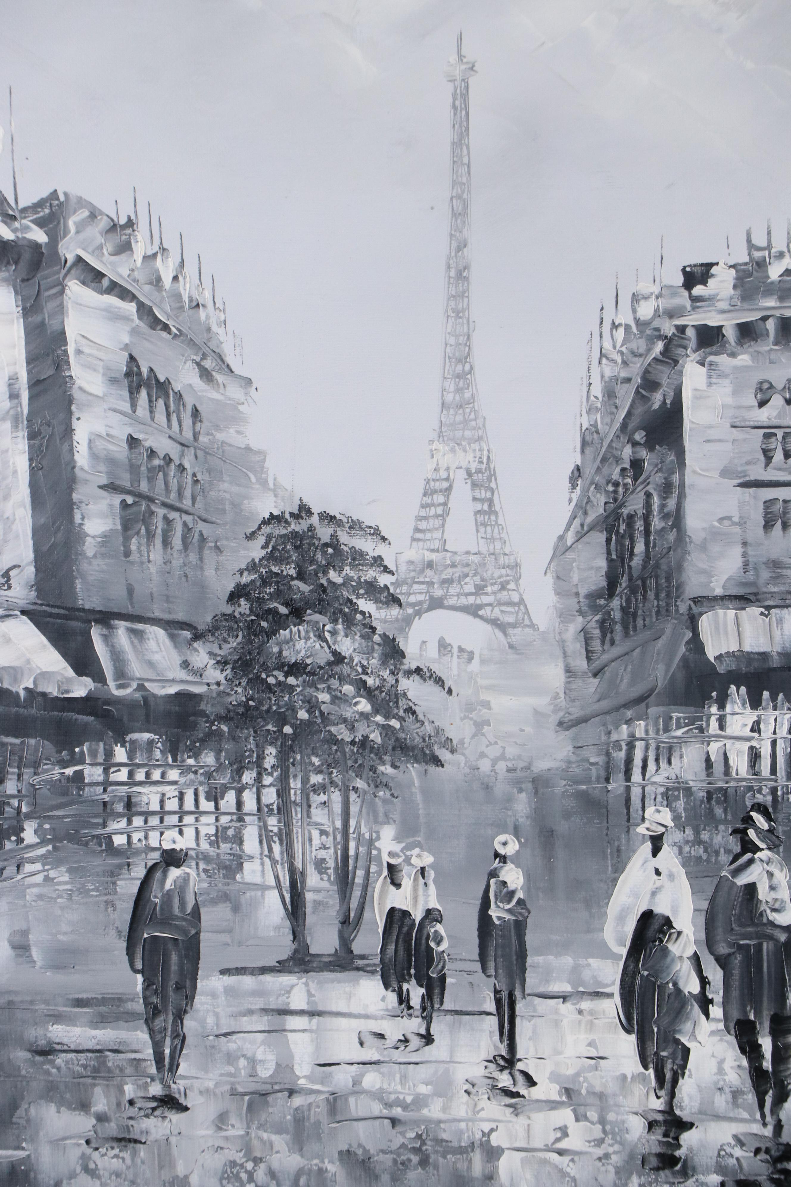 Black and White Parisian Acrylic Painting After Caroline Burnett, 21st Century