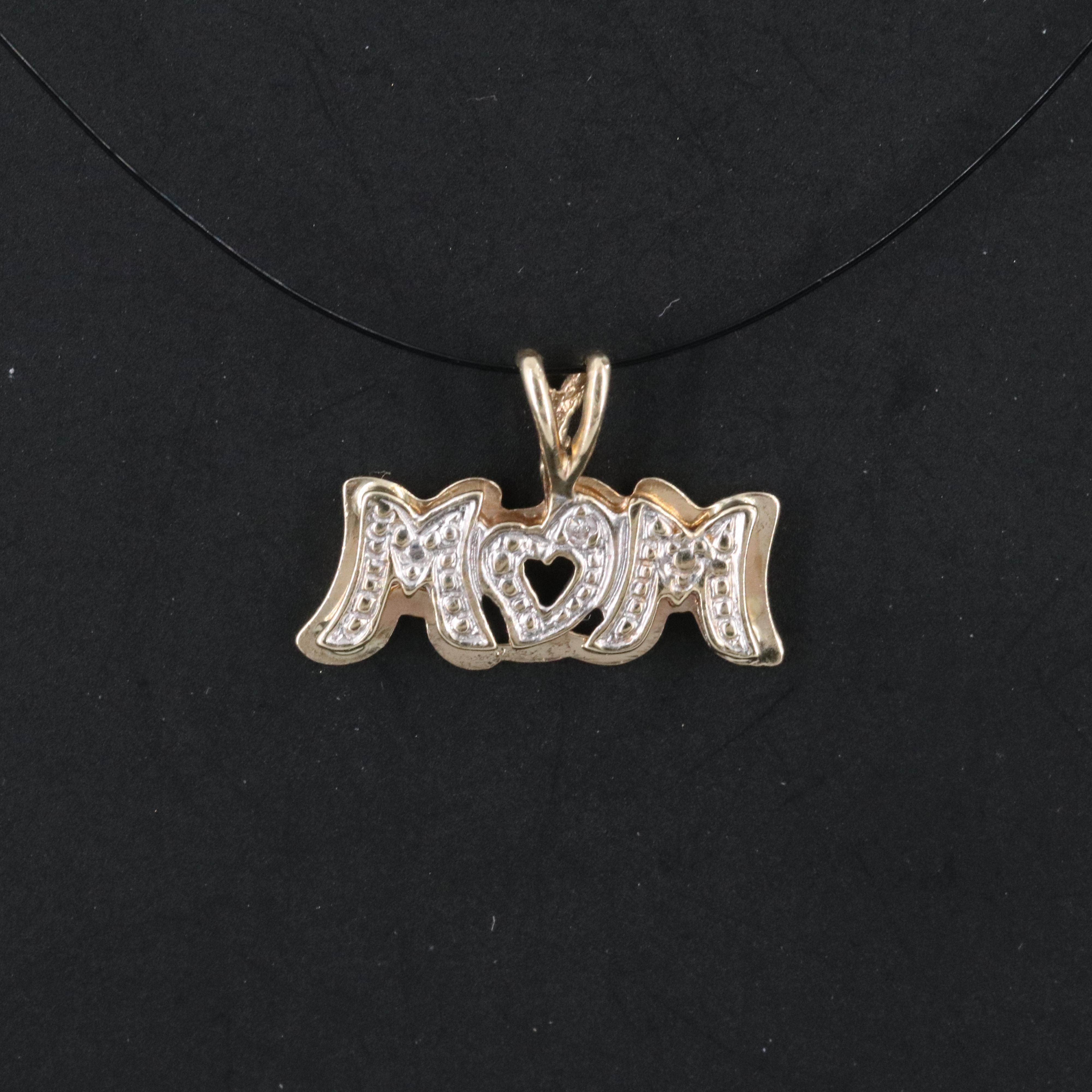 10K Two-Tone "Mom" Pendant with Diamond Accent