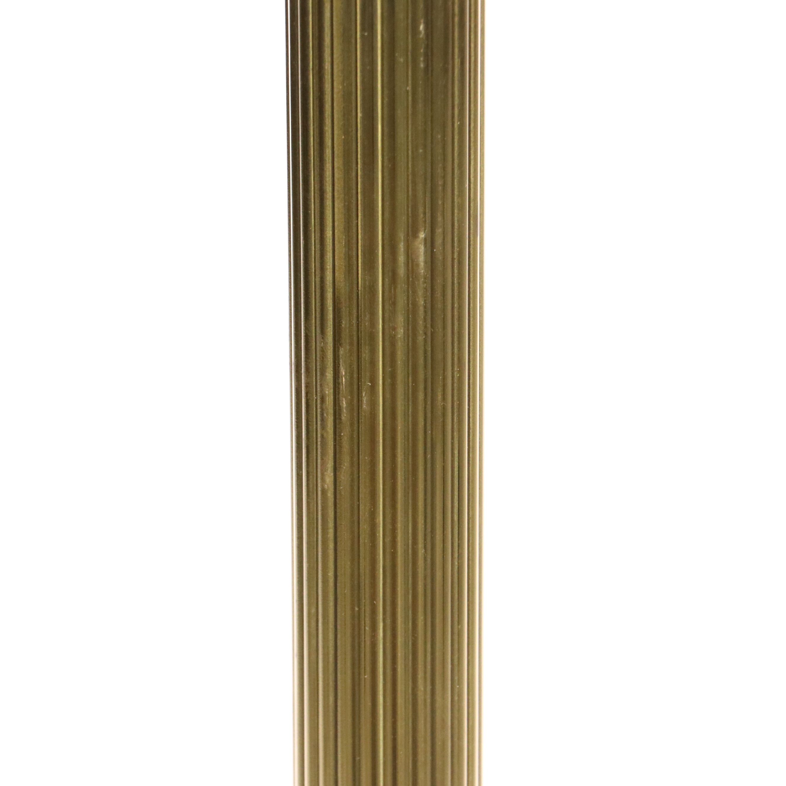 Neoclassical Style Lacquered Brass Floor Torchiere Lamp & Buff Iridescent Shade