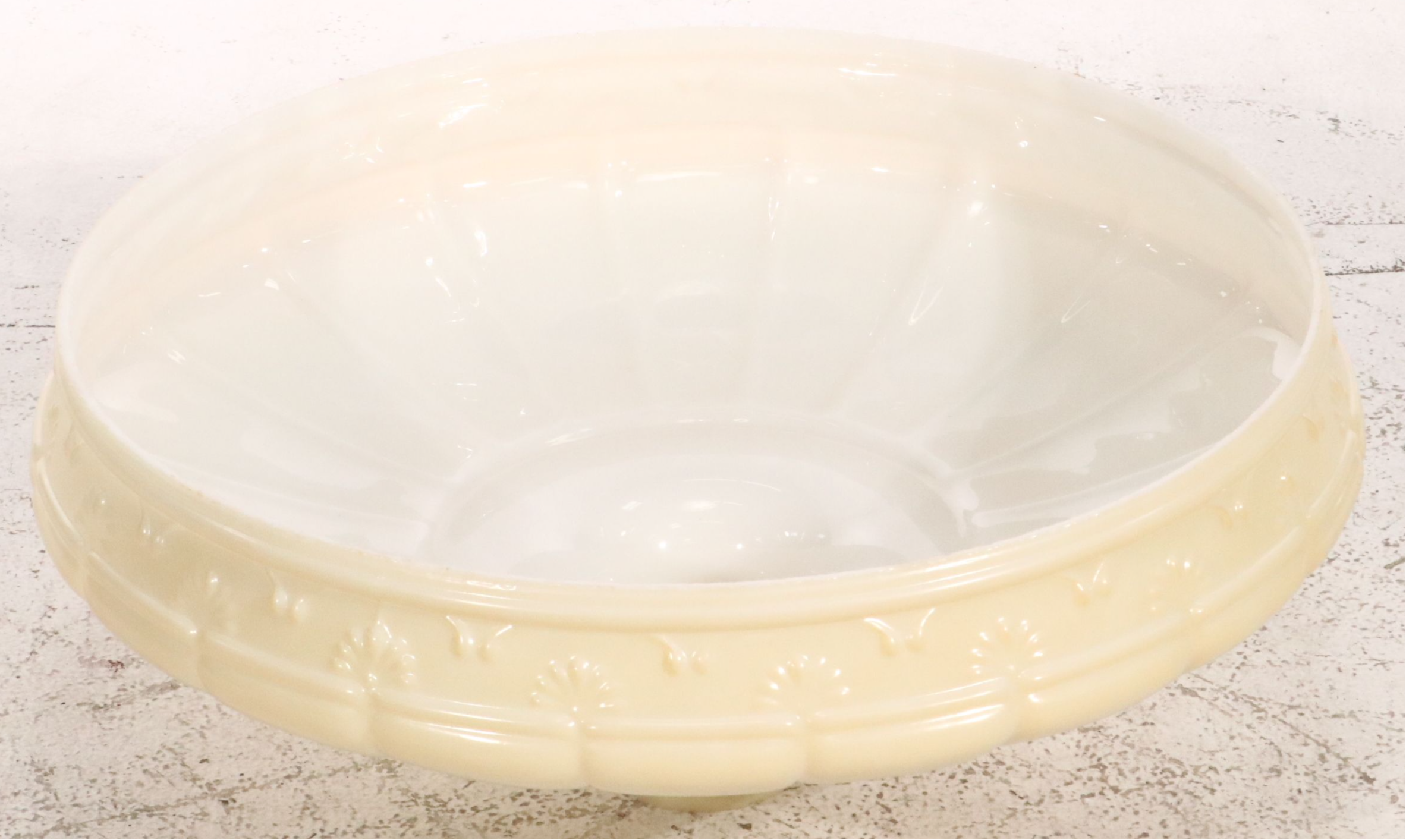 Neoclassical Style Lacquered Brass Floor Torchiere Lamp & Buff Iridescent Shade